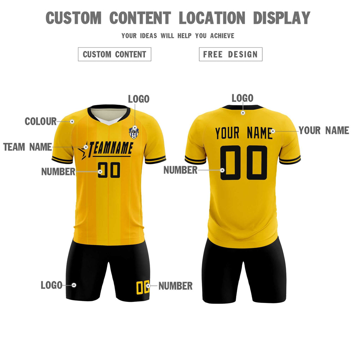 Custom Gold Classic Striped Personalized Soccer Tops/Sets Jersey