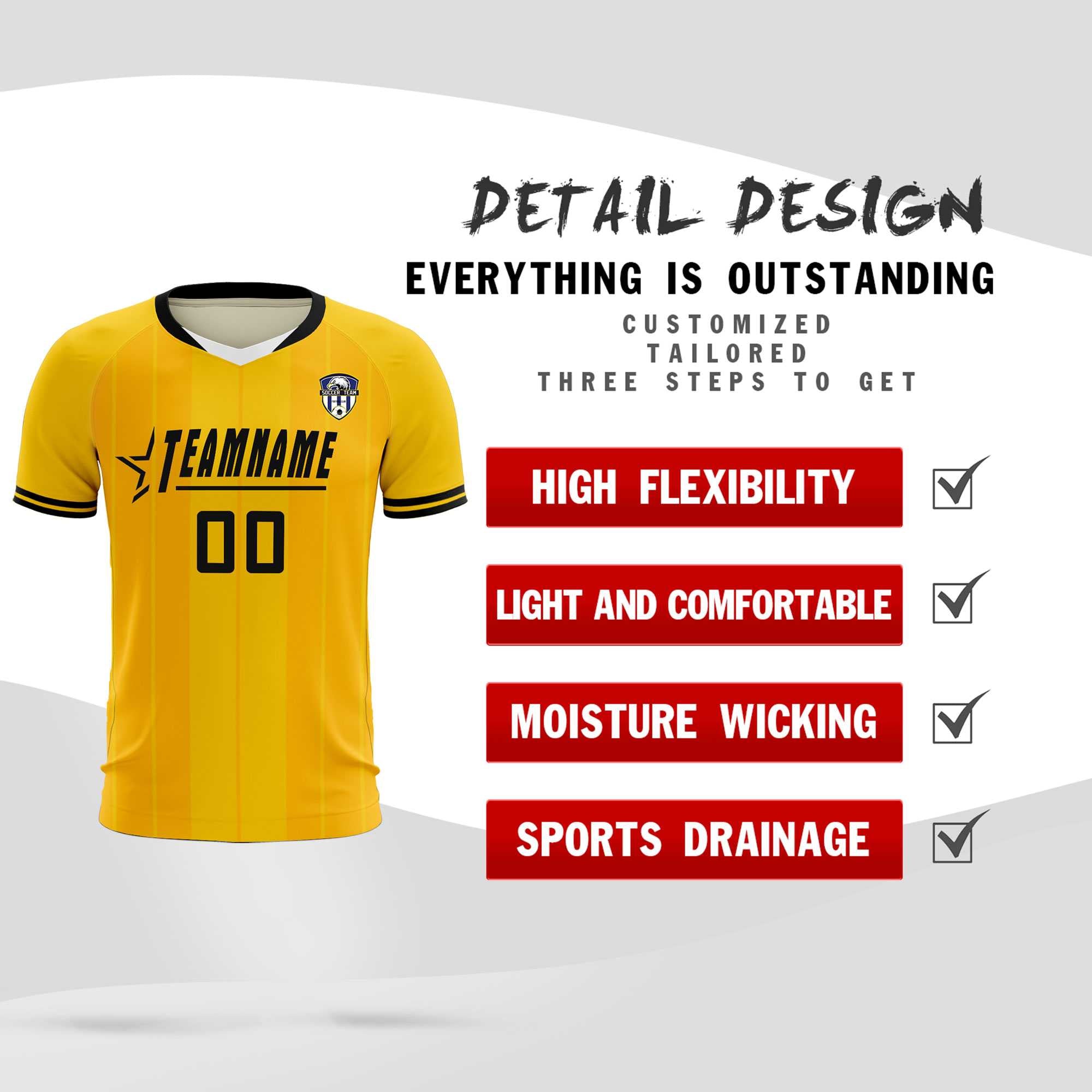 Custom Gold Classic Striped Personalized Soccer Tops/Sets Jersey