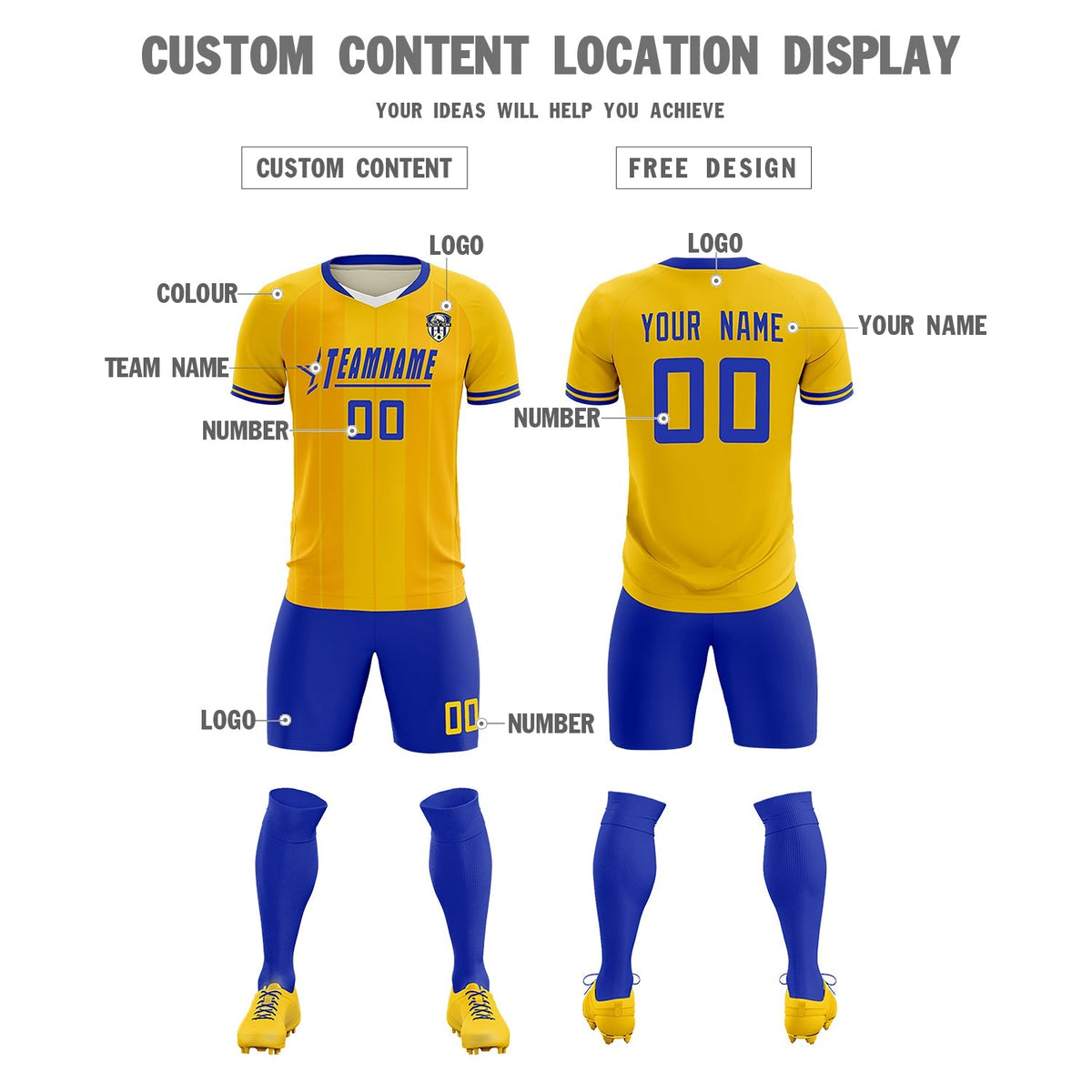 Custom Gold Classic Striped Personalized Soccer Tops/Sets Jersey