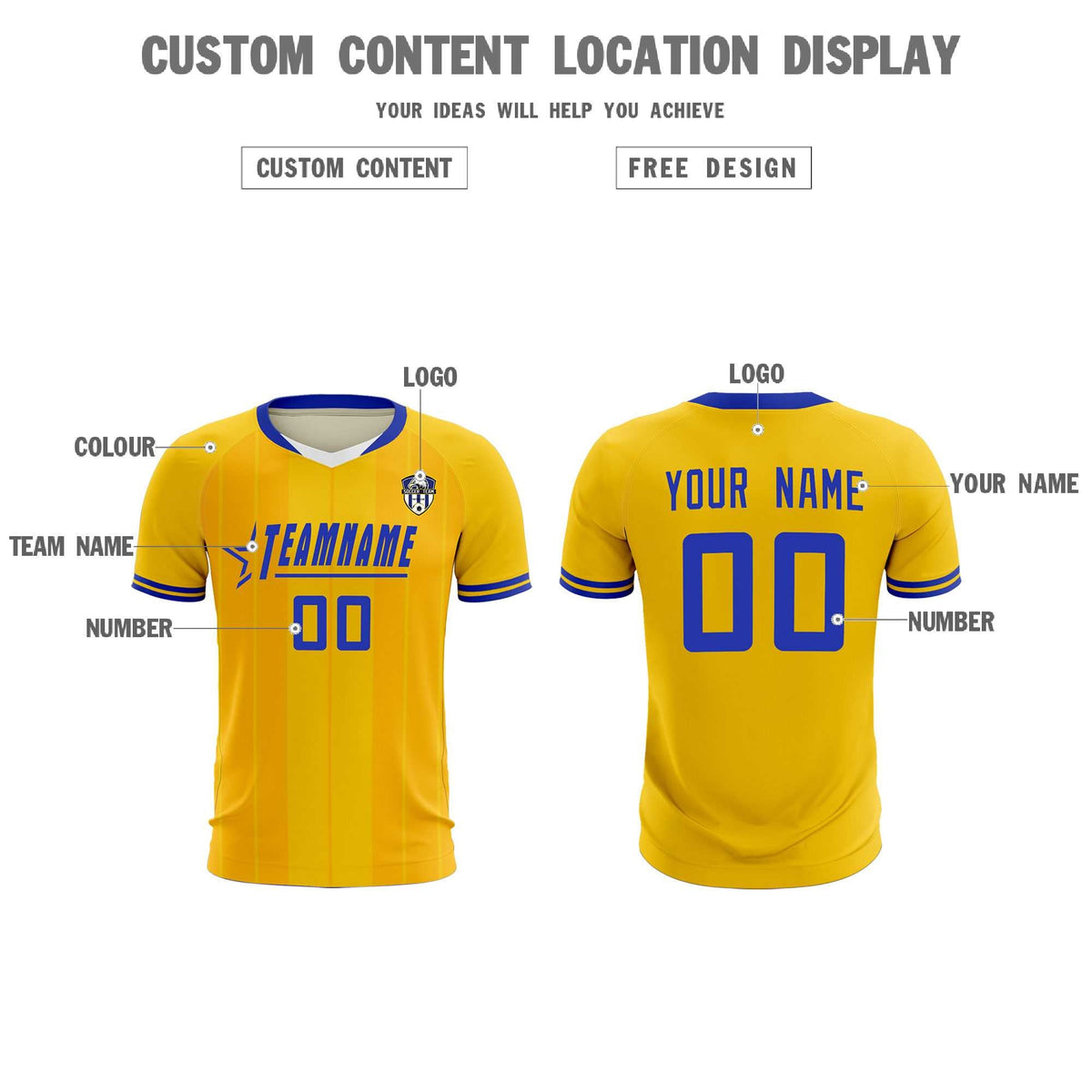 Custom Gold Classic Striped Personalized Soccer Tops/Sets Jersey