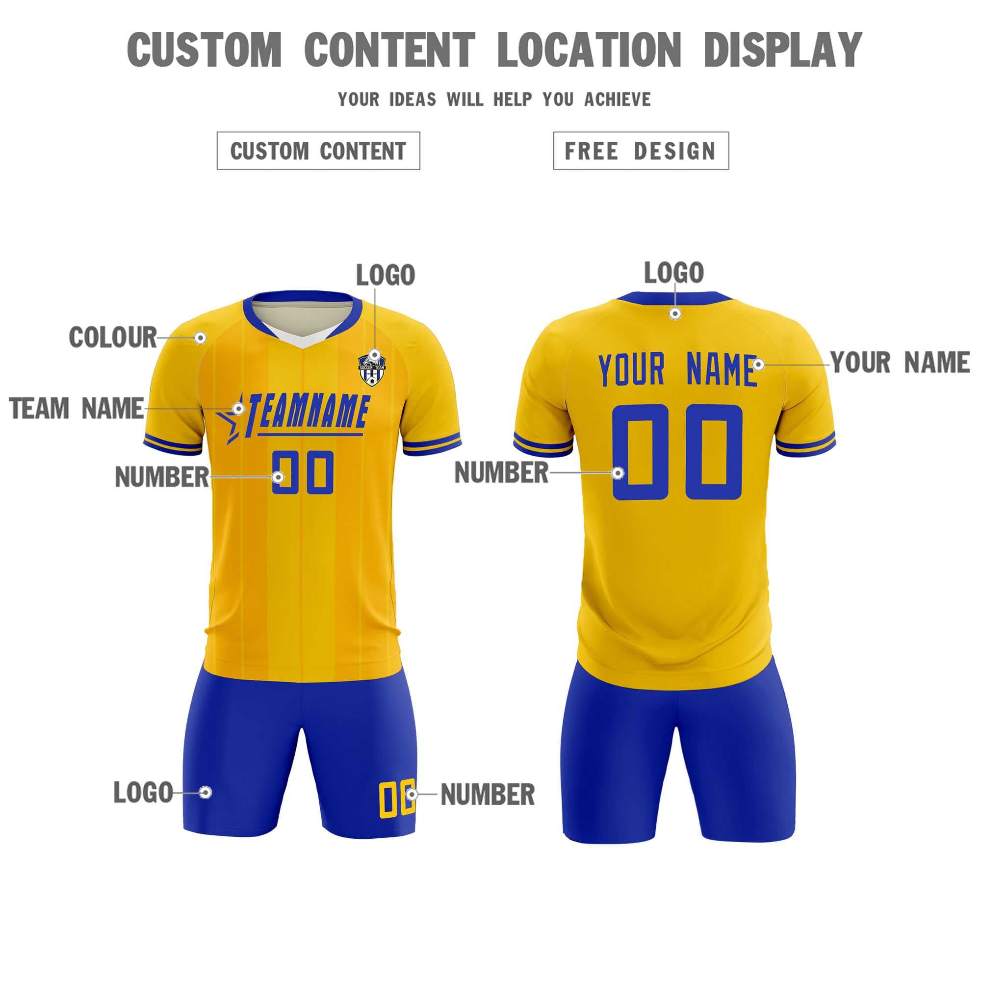 Custom Gold Classic Striped Personalized Soccer Tops/Sets Jersey