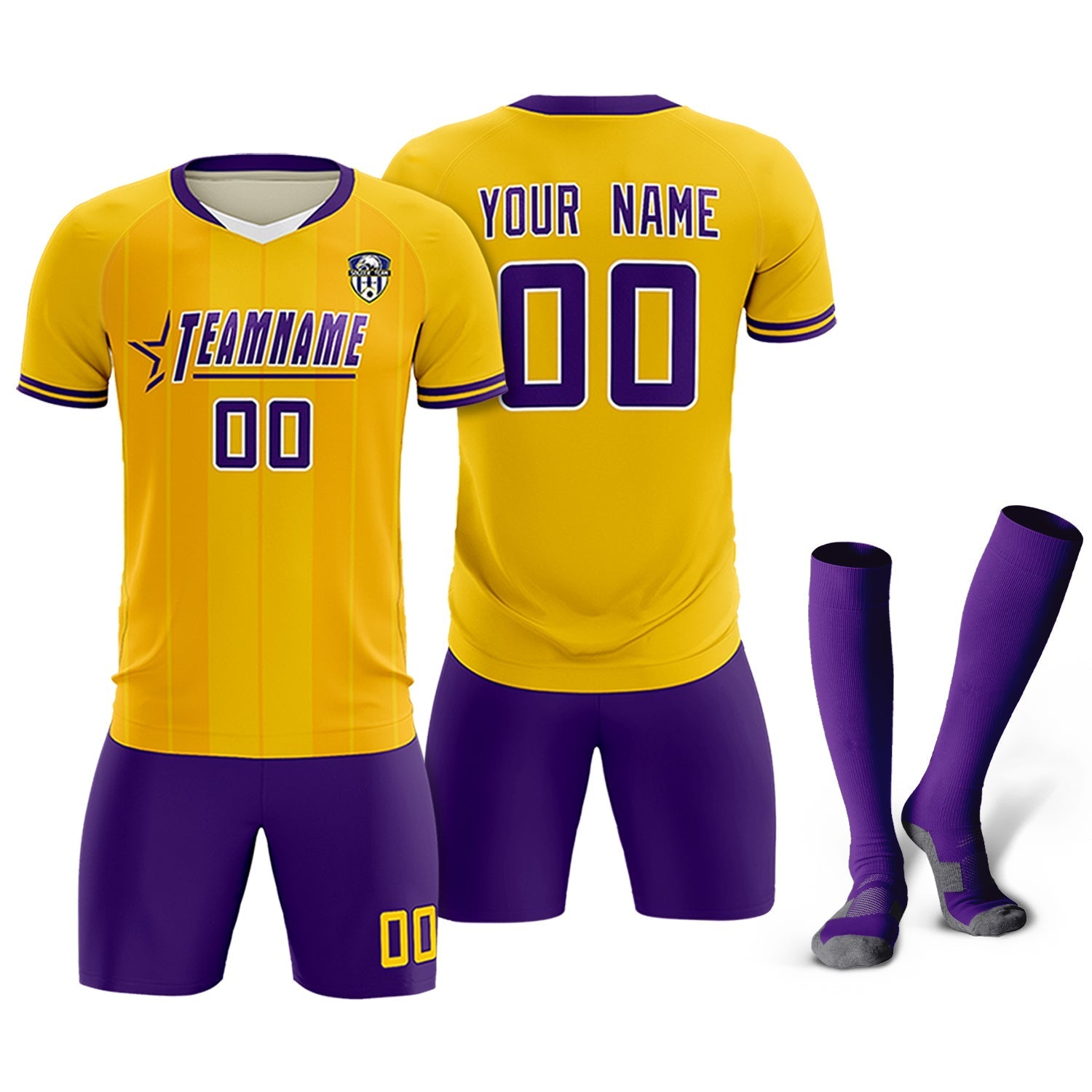 Custom Gold Classic Striped Personalized Soccer Tops/Sets Jersey