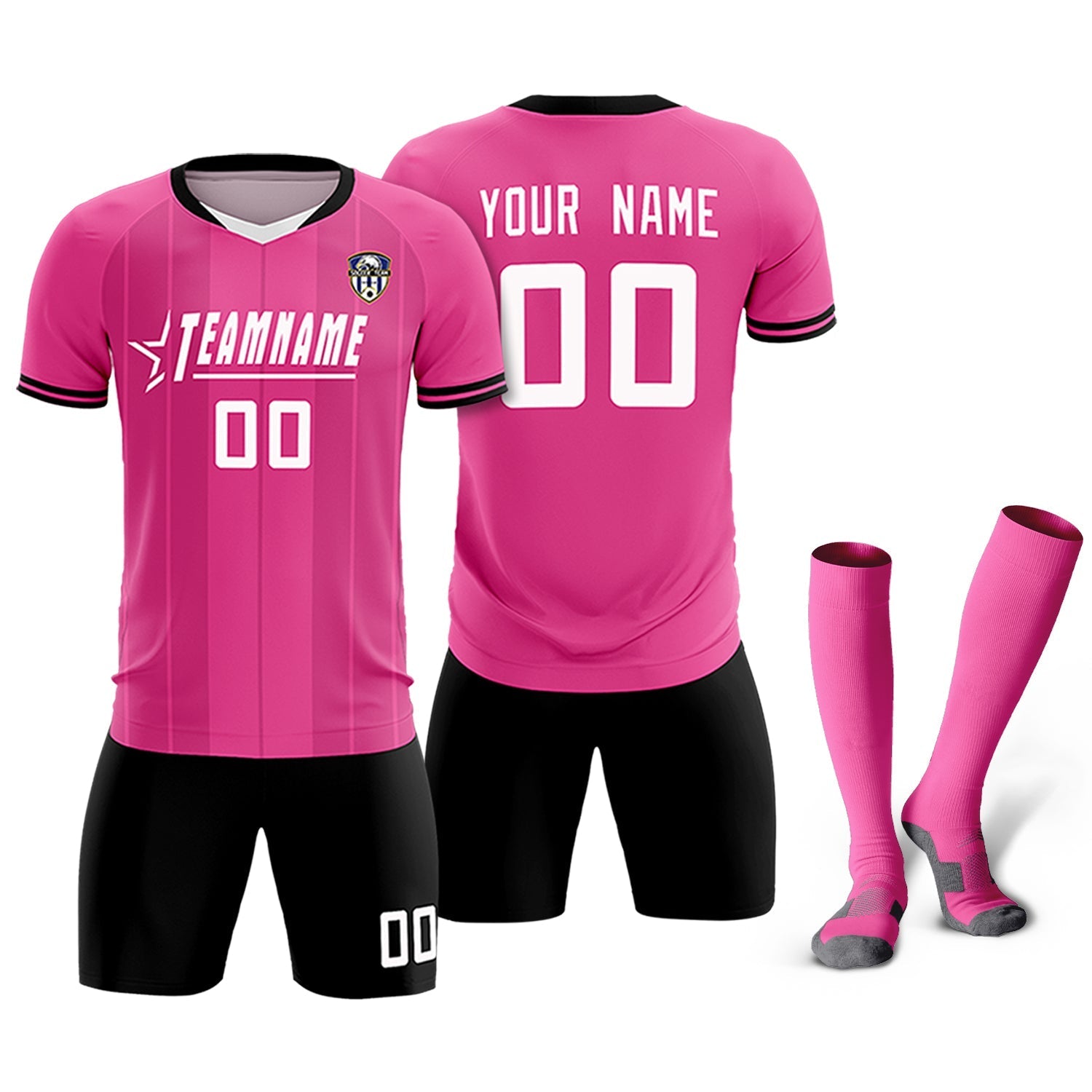 Custom Pink Classic Striped Personalized Soccer Tops/Sets Jersey