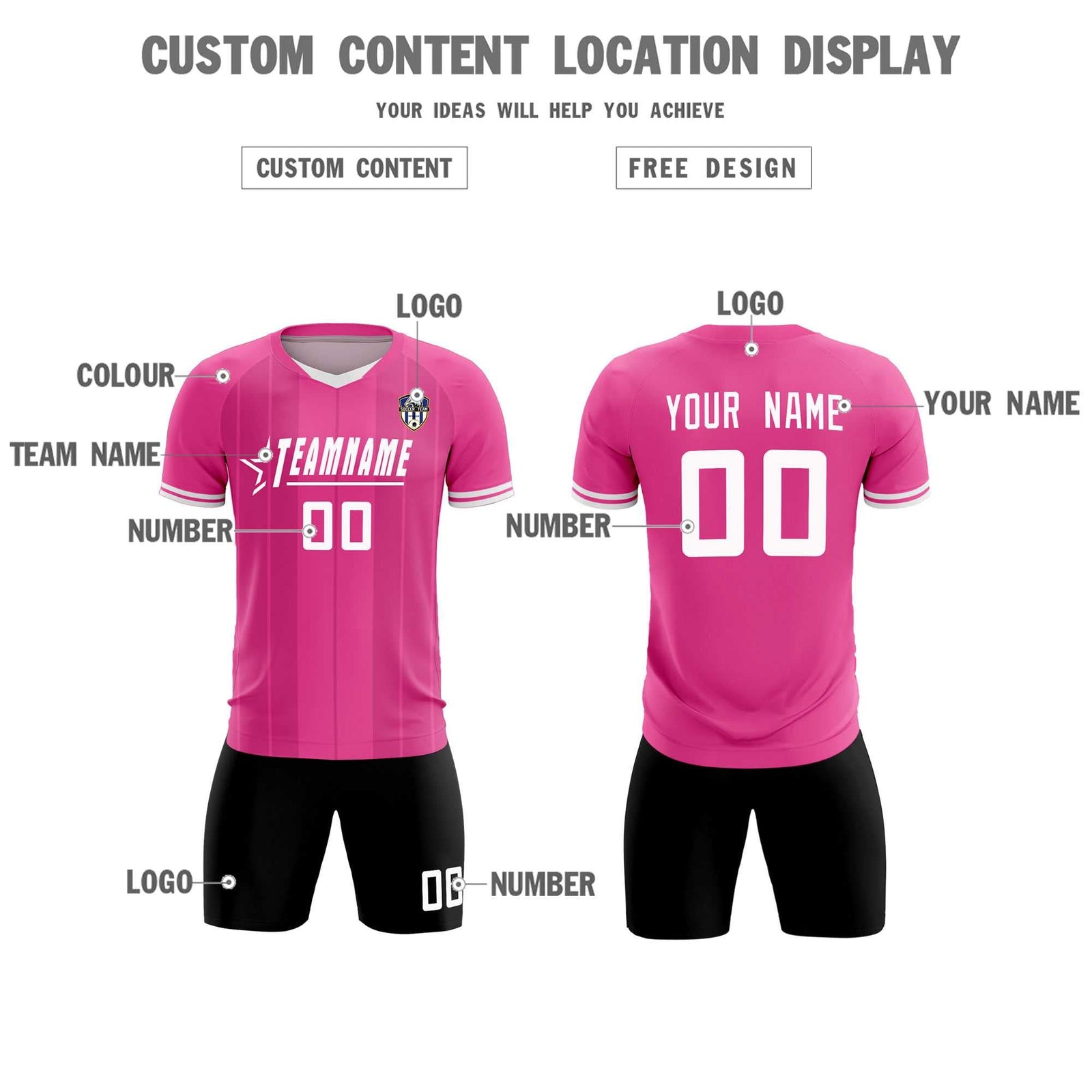 Custom Pink Classic Striped Personalized Soccer Tops/Sets Jersey