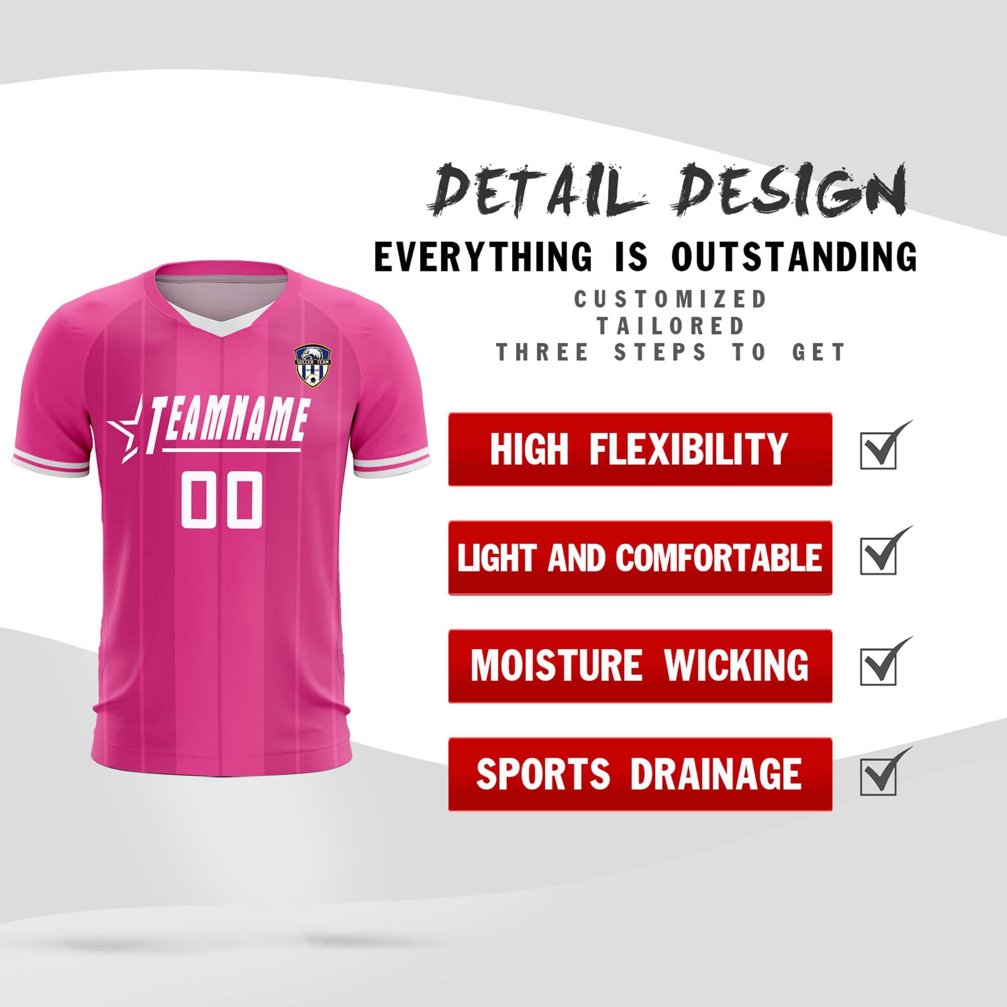 Custom Pink Classic Striped Personalized Soccer Tops/Sets Jersey
