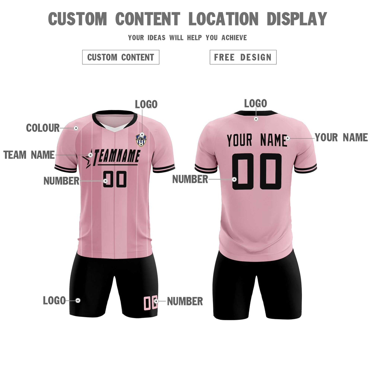 Custom Light Pink Classic Striped Personalized Soccer Tops/Sets Jersey