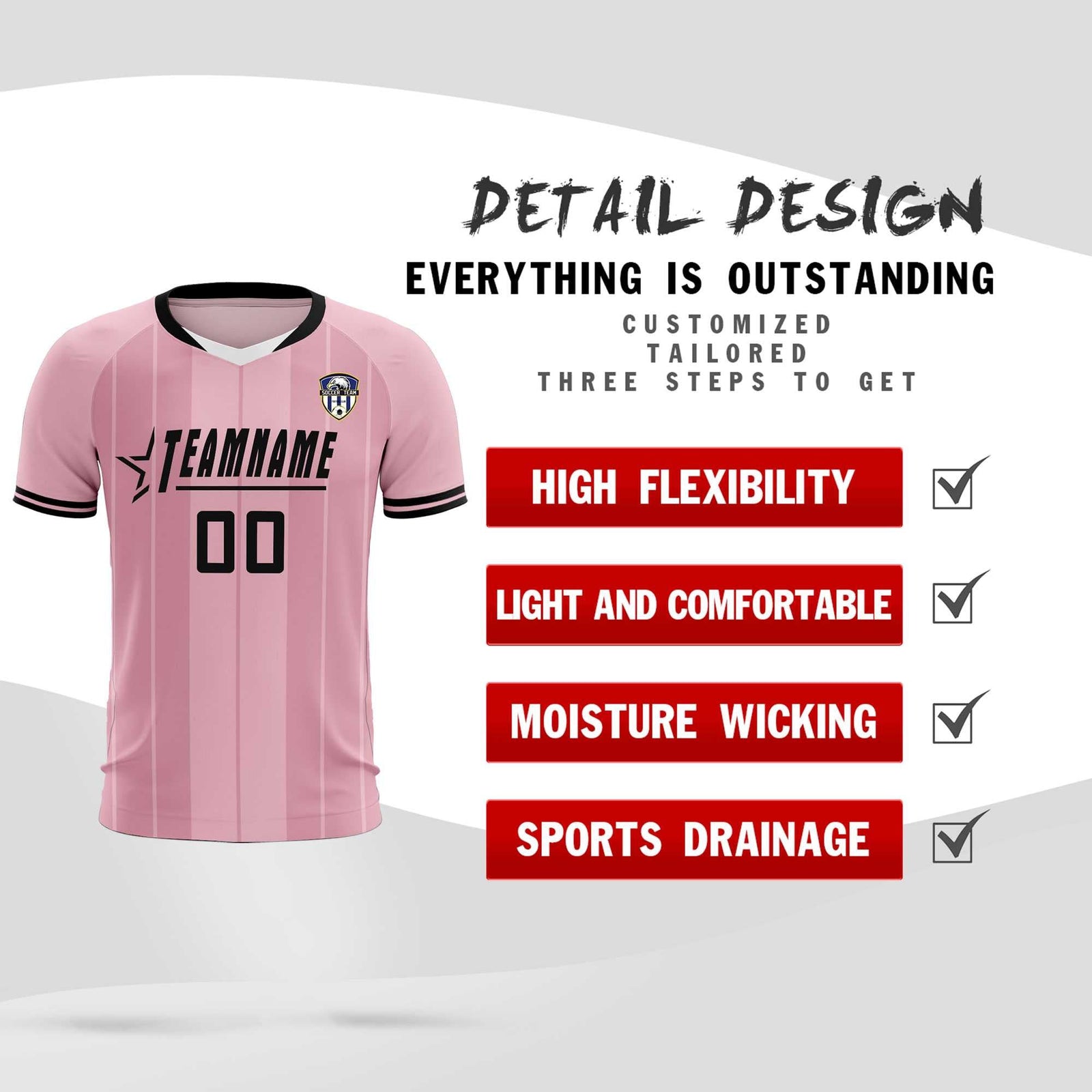 Custom Light Pink Classic Striped Personalized Soccer Tops/Sets Jersey