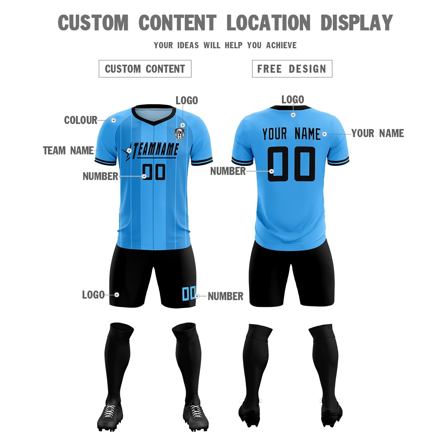 Custom Powder Blue Classic Striped Personalized Soccer Tops/Sets Jersey
