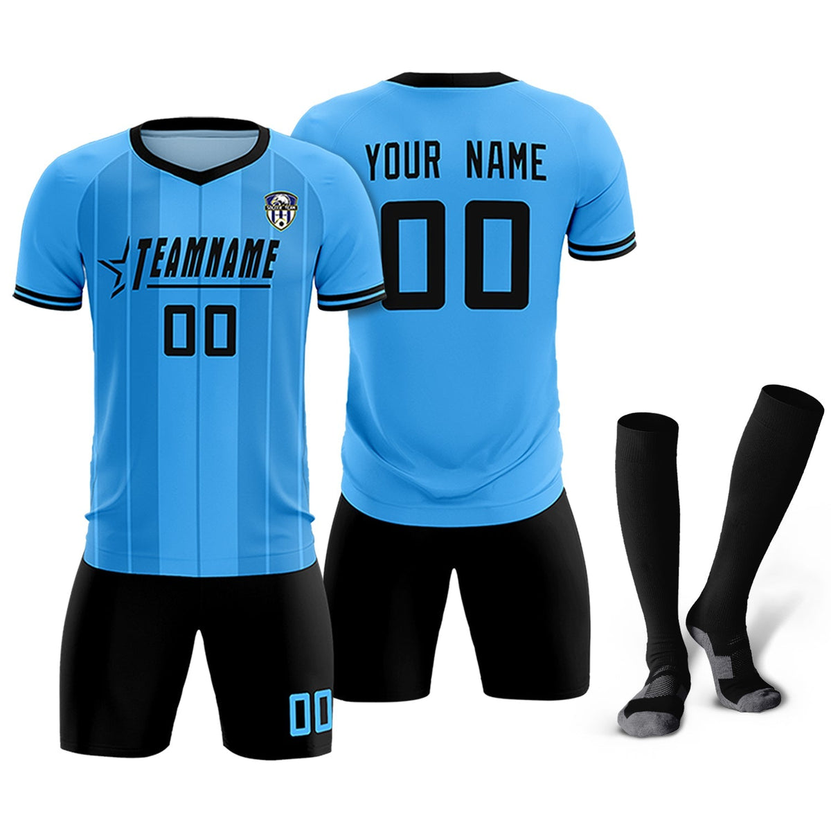 Custom Powder Blue Classic Striped Personalized Soccer Tops/Sets Jersey