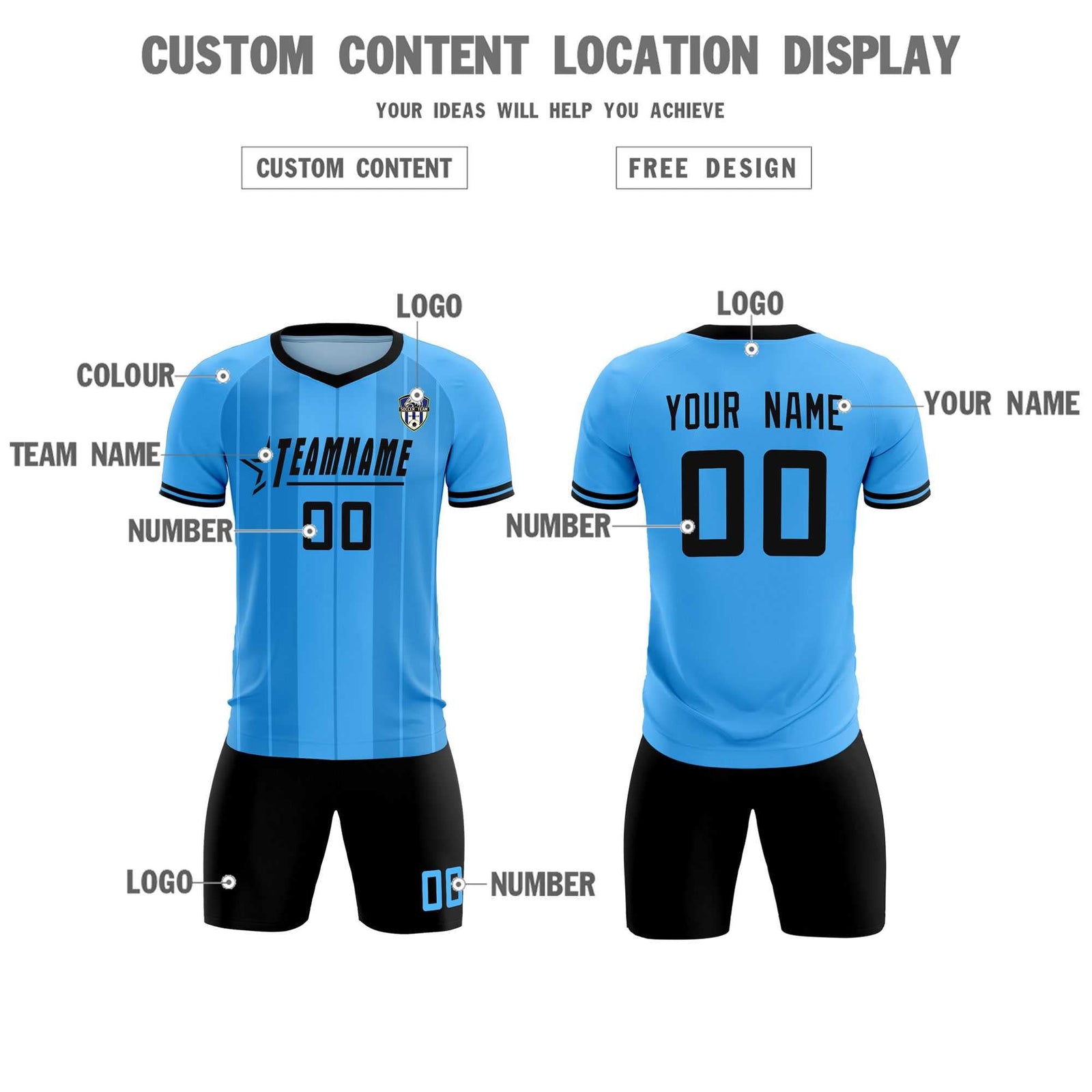 Custom Powder Blue Classic Striped Personalized Soccer Tops/Sets Jersey
