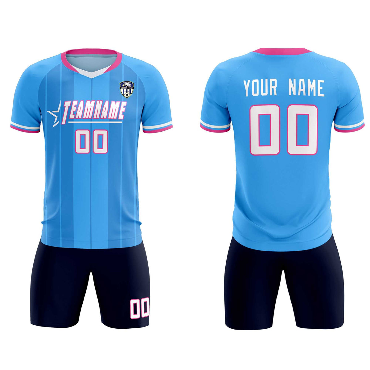 Custom Powder Blue Classic Striped Personalized Soccer Tops/Sets Jersey