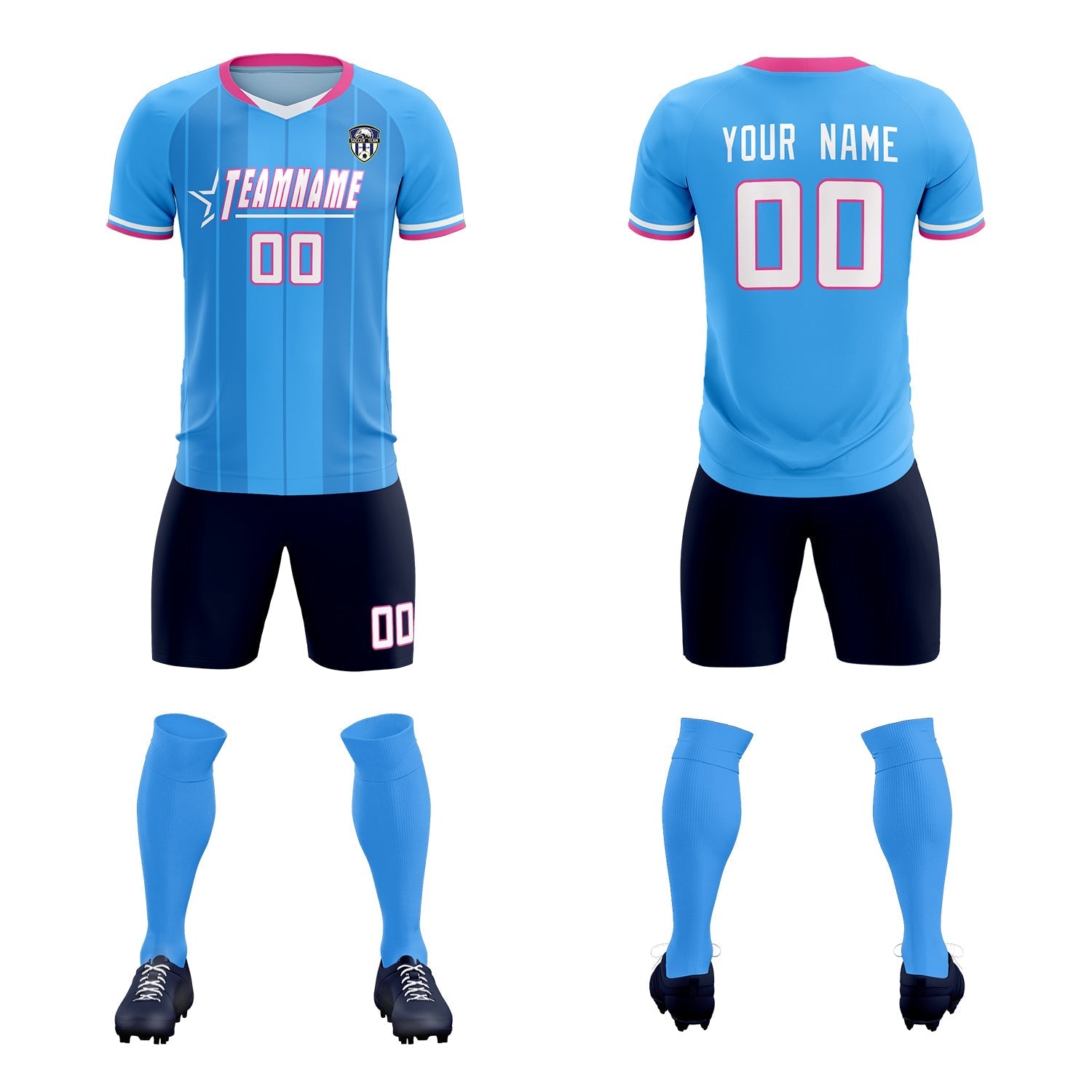 Custom Powder Blue Classic Striped Personalized Soccer Tops/Sets Jersey