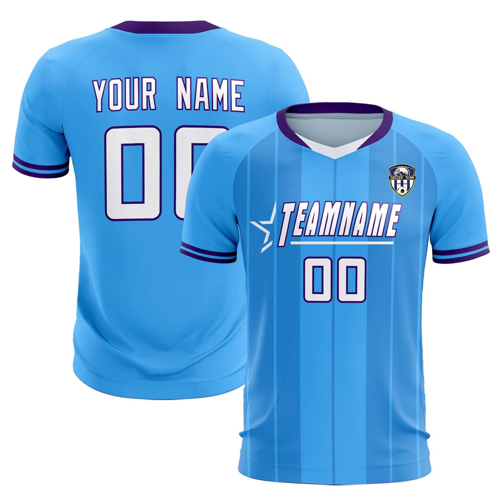 Custom Powder Blue Classic Striped Personalized Soccer Tops/Sets Jersey