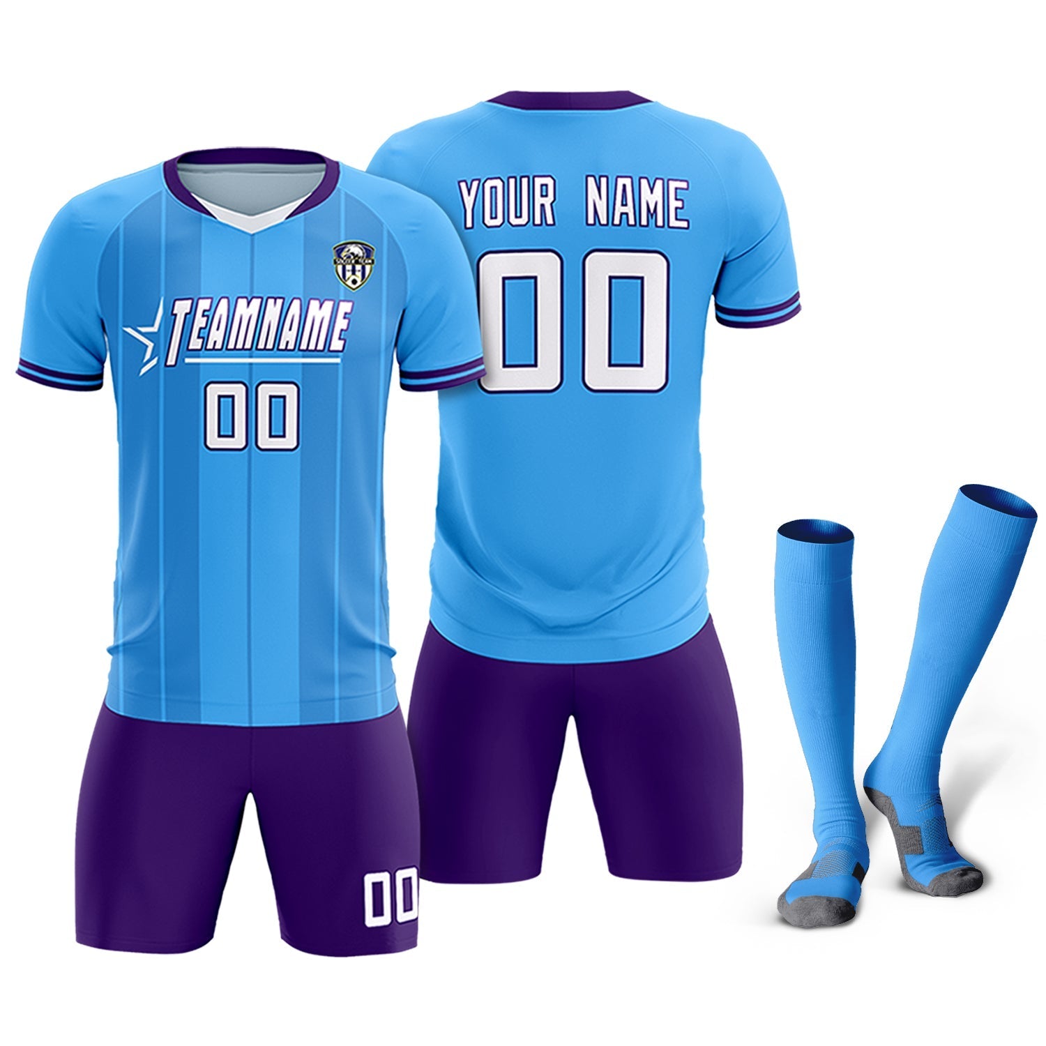Custom Powder Blue Classic Striped Personalized Soccer Tops/Sets Jersey