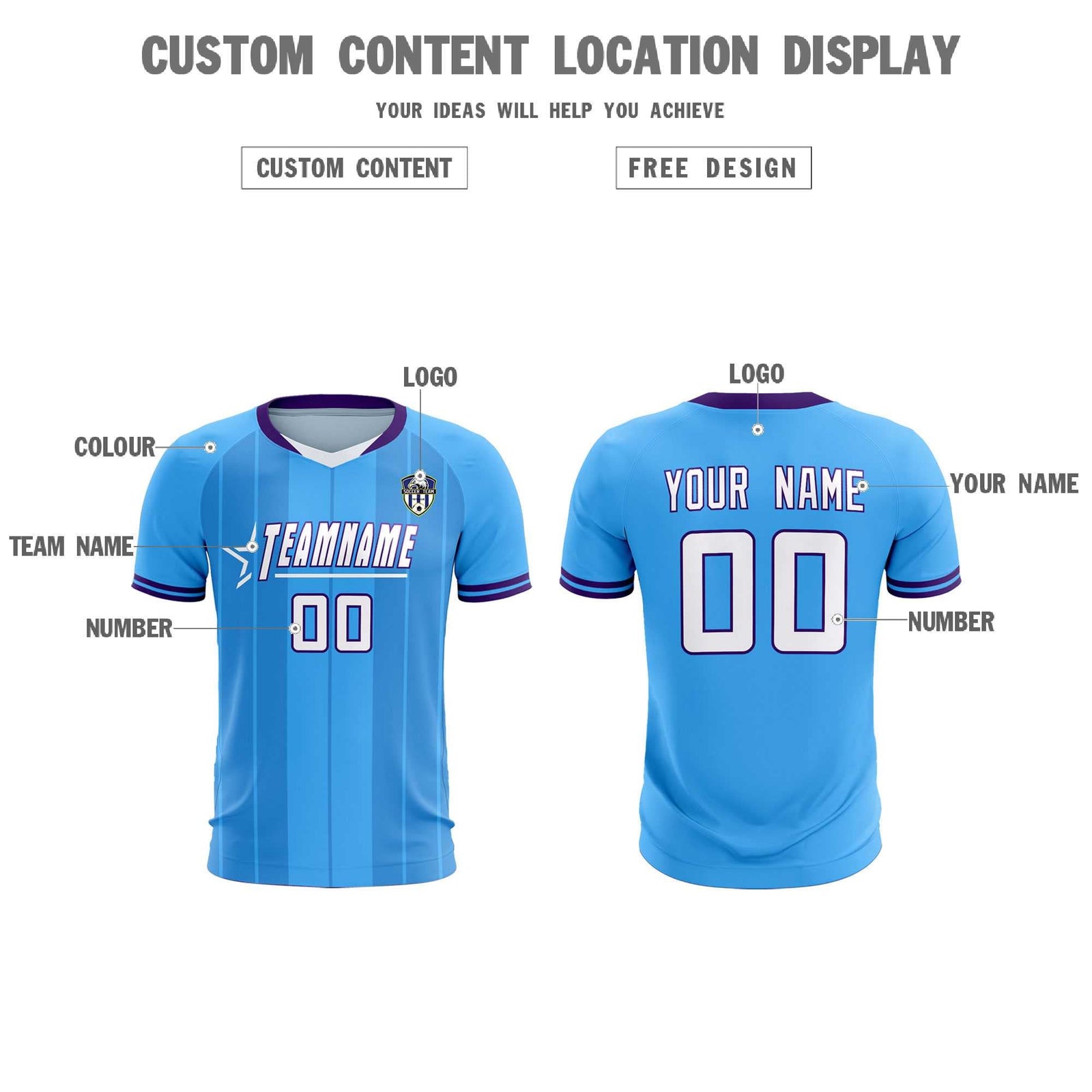 Custom Powder Blue Classic Striped Personalized Soccer Tops/Sets Jersey