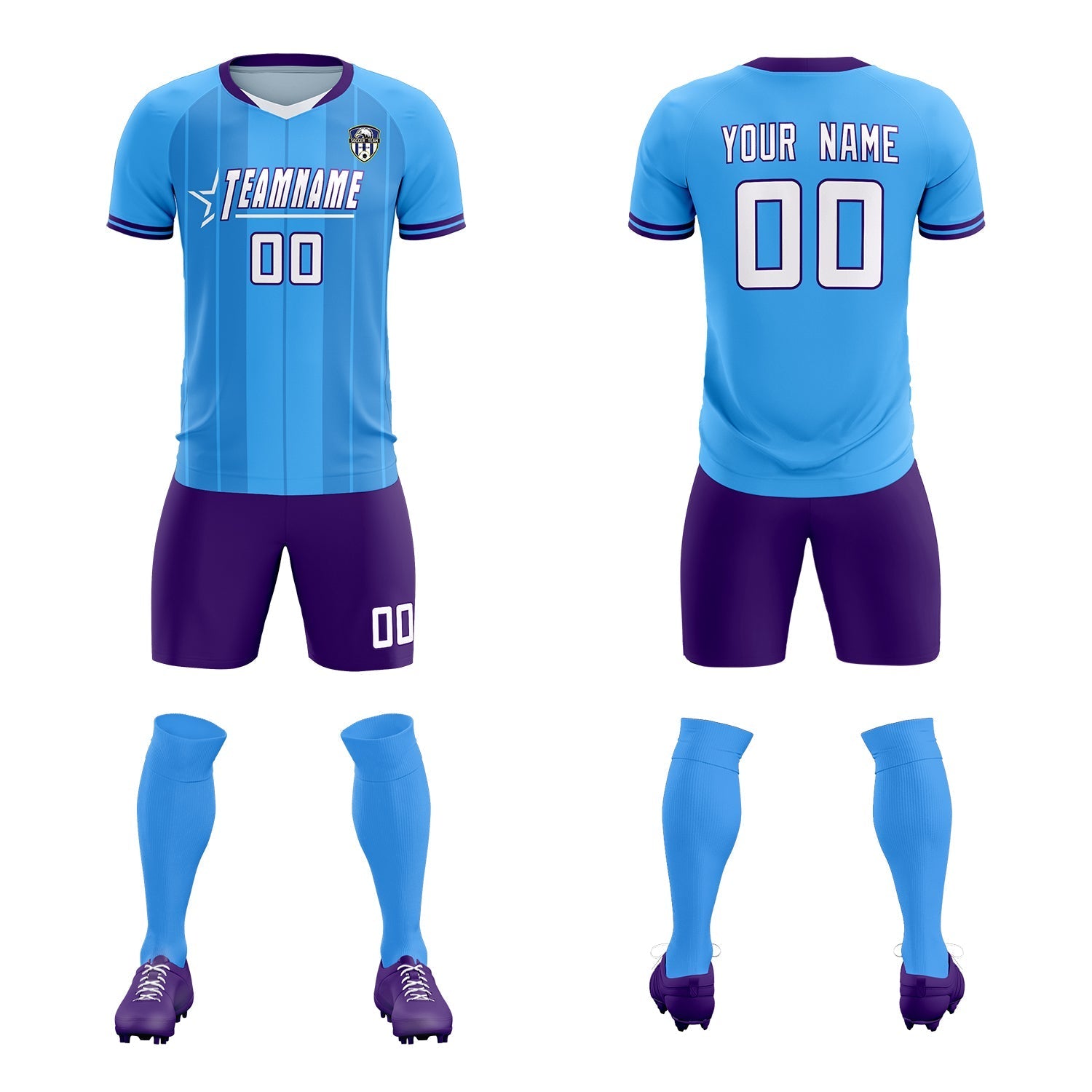 Custom Powder Blue Classic Striped Personalized Soccer Tops/Sets Jersey