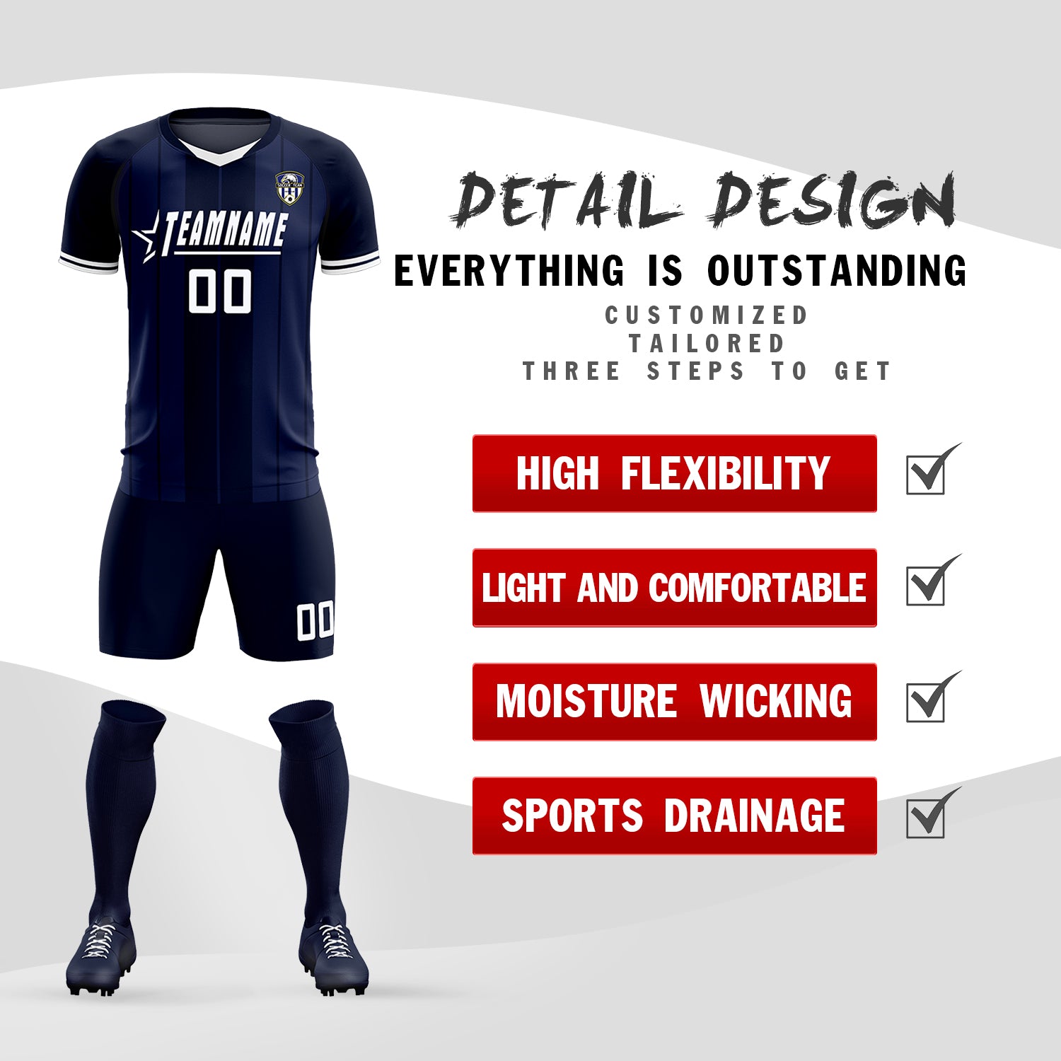Custom Navy Classic Striped Personalized Soccer Tops/Sets Jersey