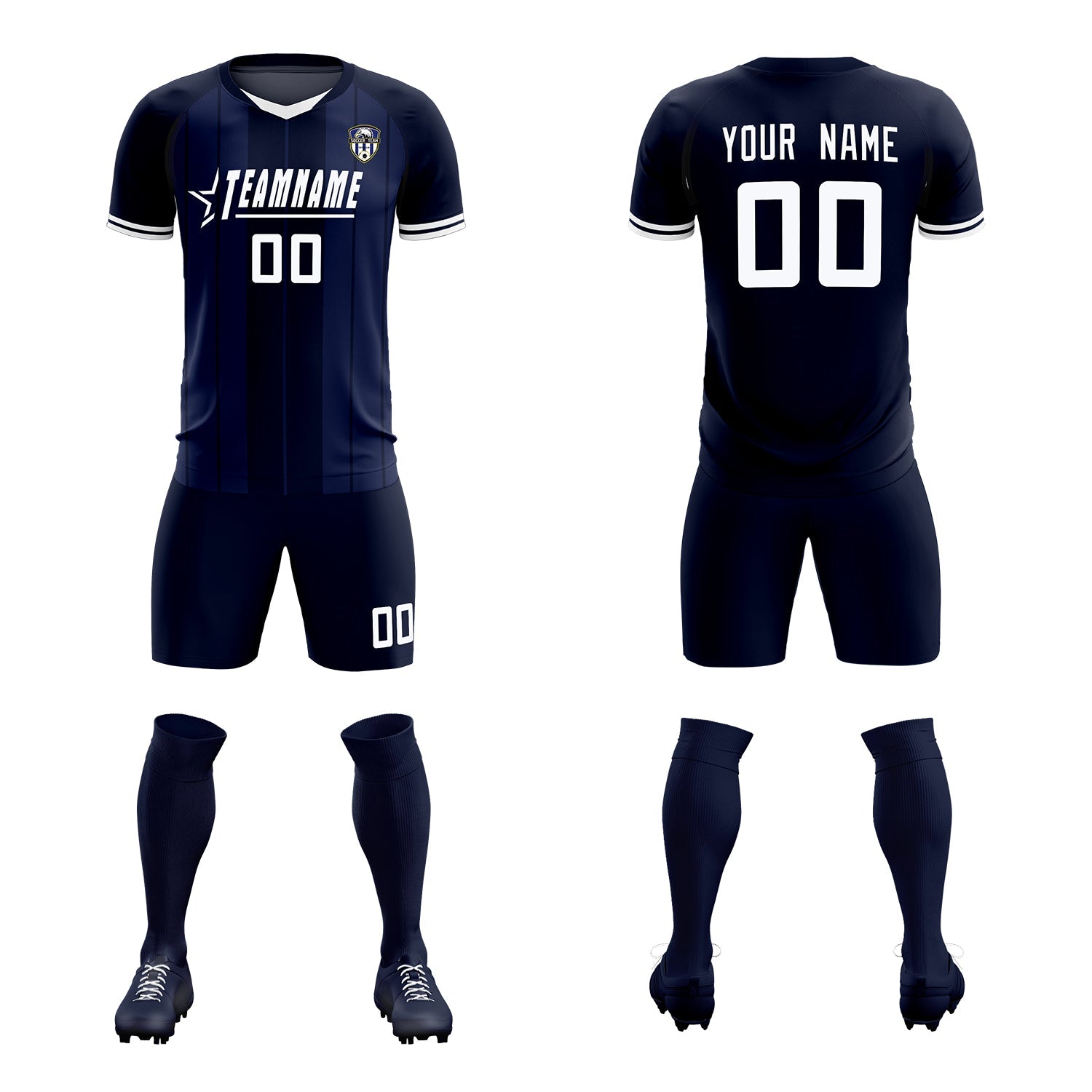 Custom Navy Classic Striped Personalized Soccer Tops/Sets Jersey