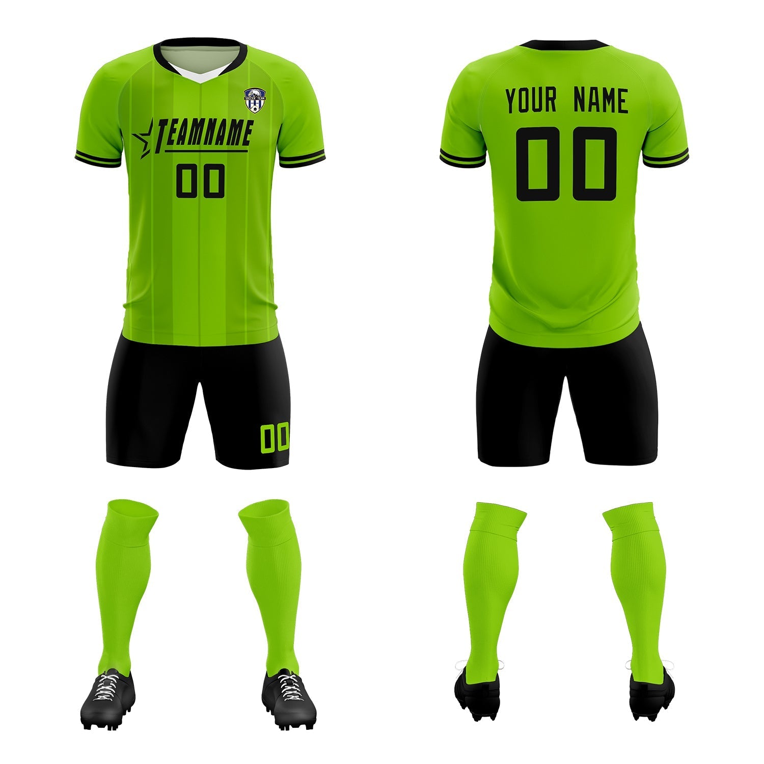 Custom Neon Green Classic Striped Personalized Soccer Tops/Sets Jersey