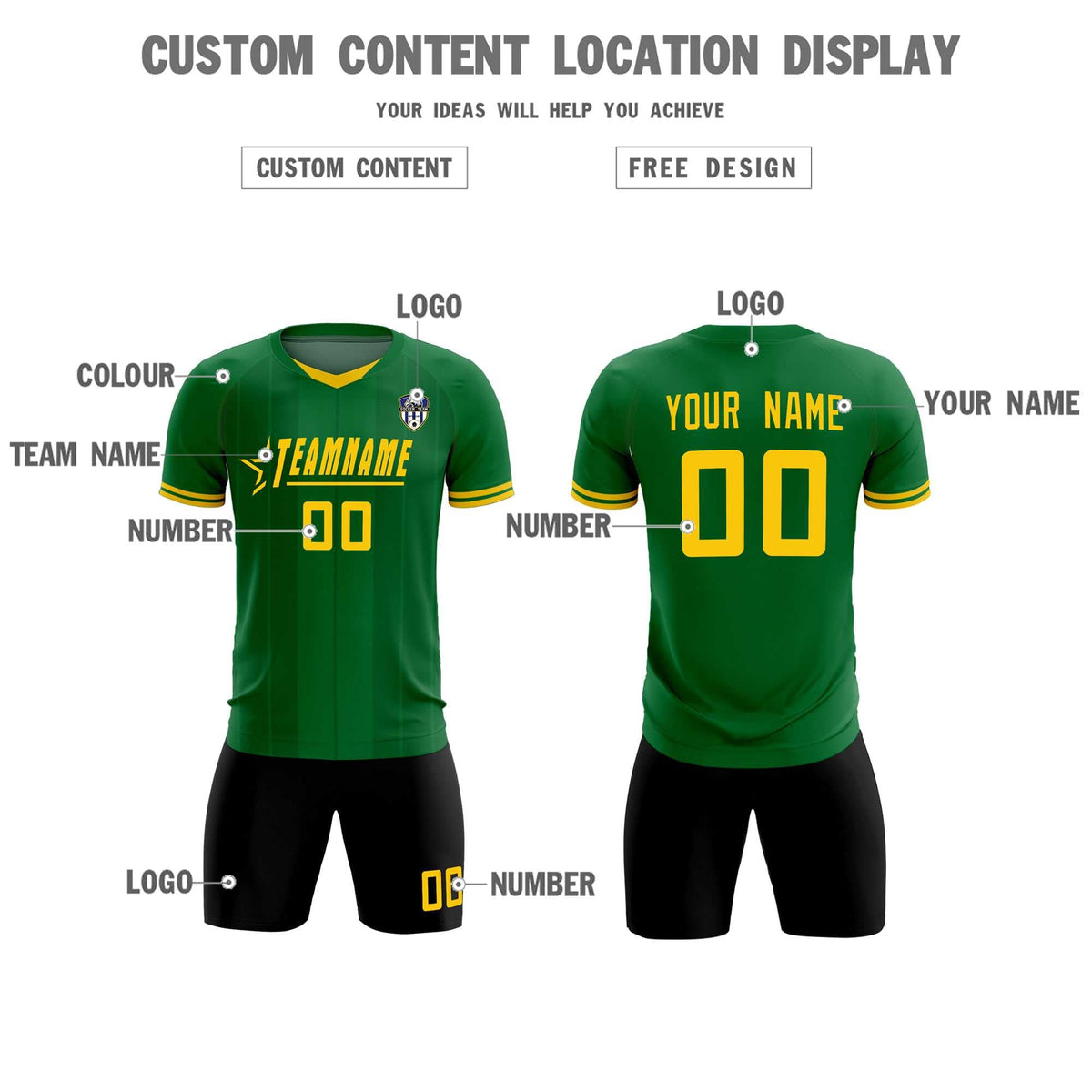 Custom Kelly Green Classic Striped Personalized Soccer Tops/Sets Jersey