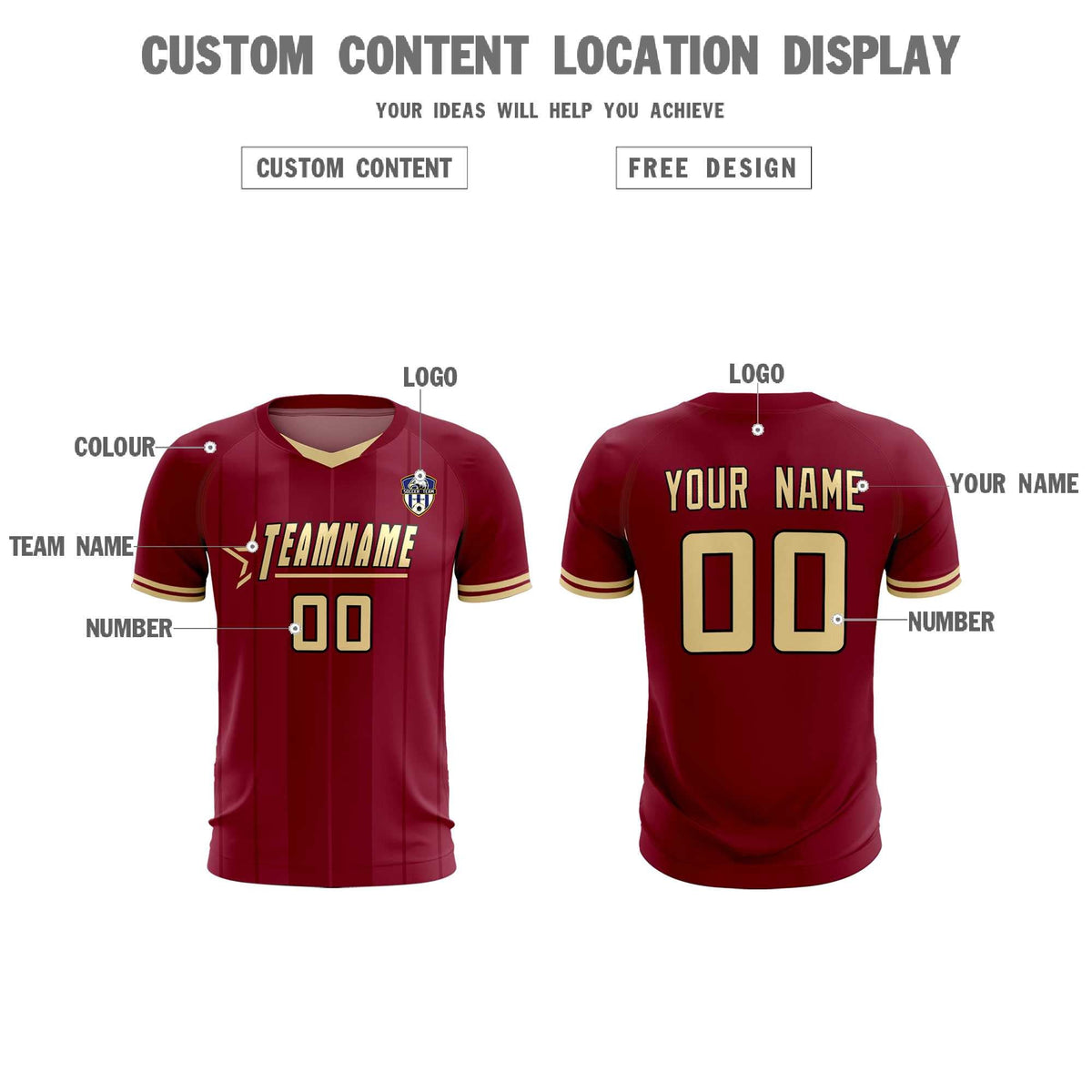 Custom Crimson Classic Striped Personalized Soccer Tops/Sets Jersey