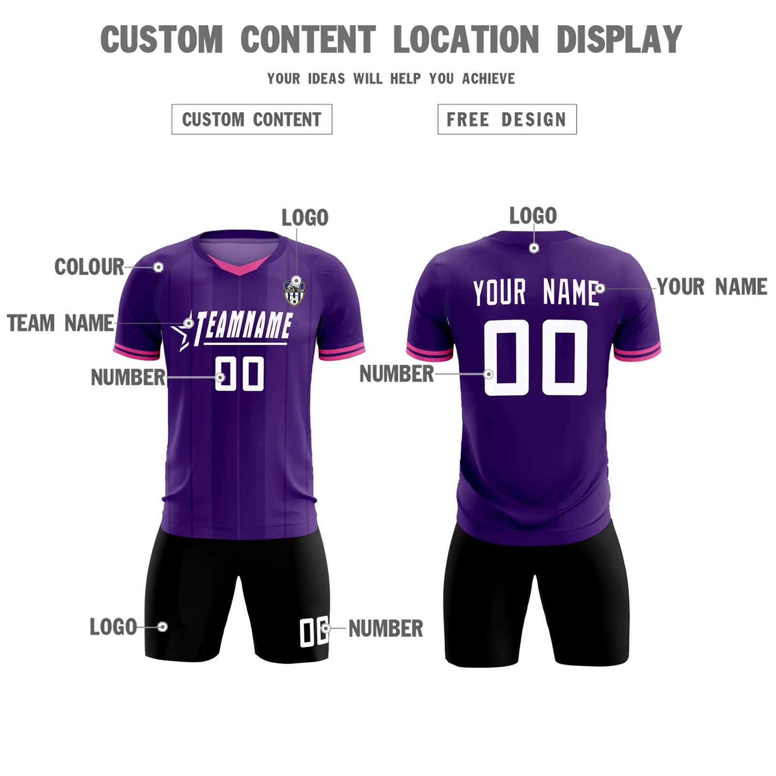 Custom Purple Classic Striped Personalized Soccer Tops/Sets Jersey