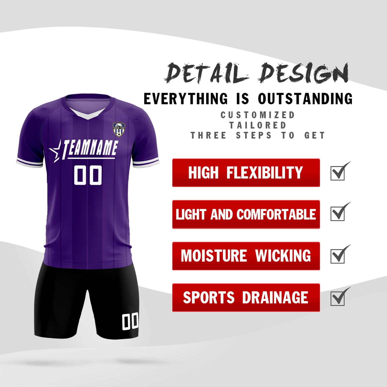 Custom Purple Classic Striped Personalized Soccer Tops/Sets Jersey