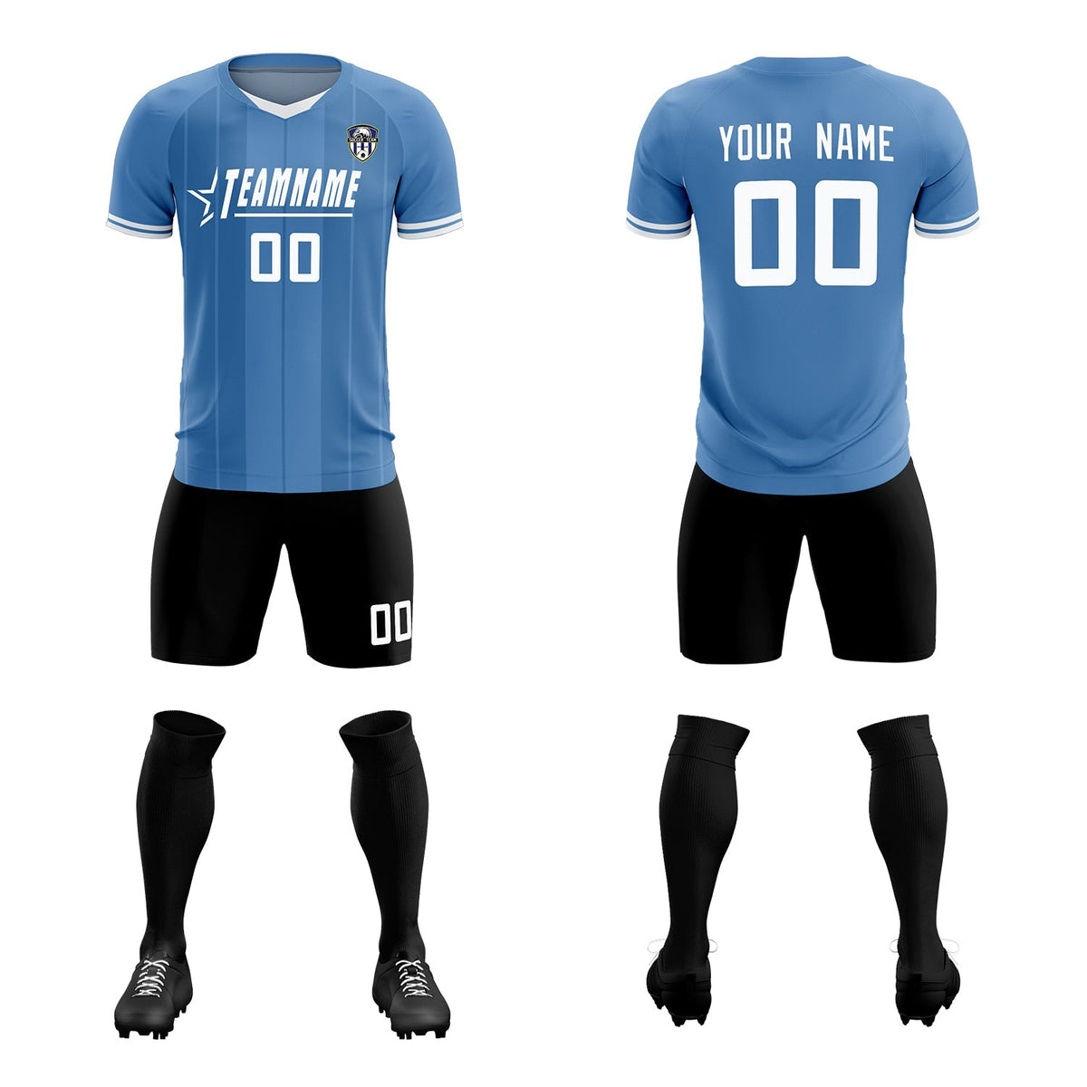 Custom Light Blue Classic Striped Personalized Soccer Tops/Sets Jersey