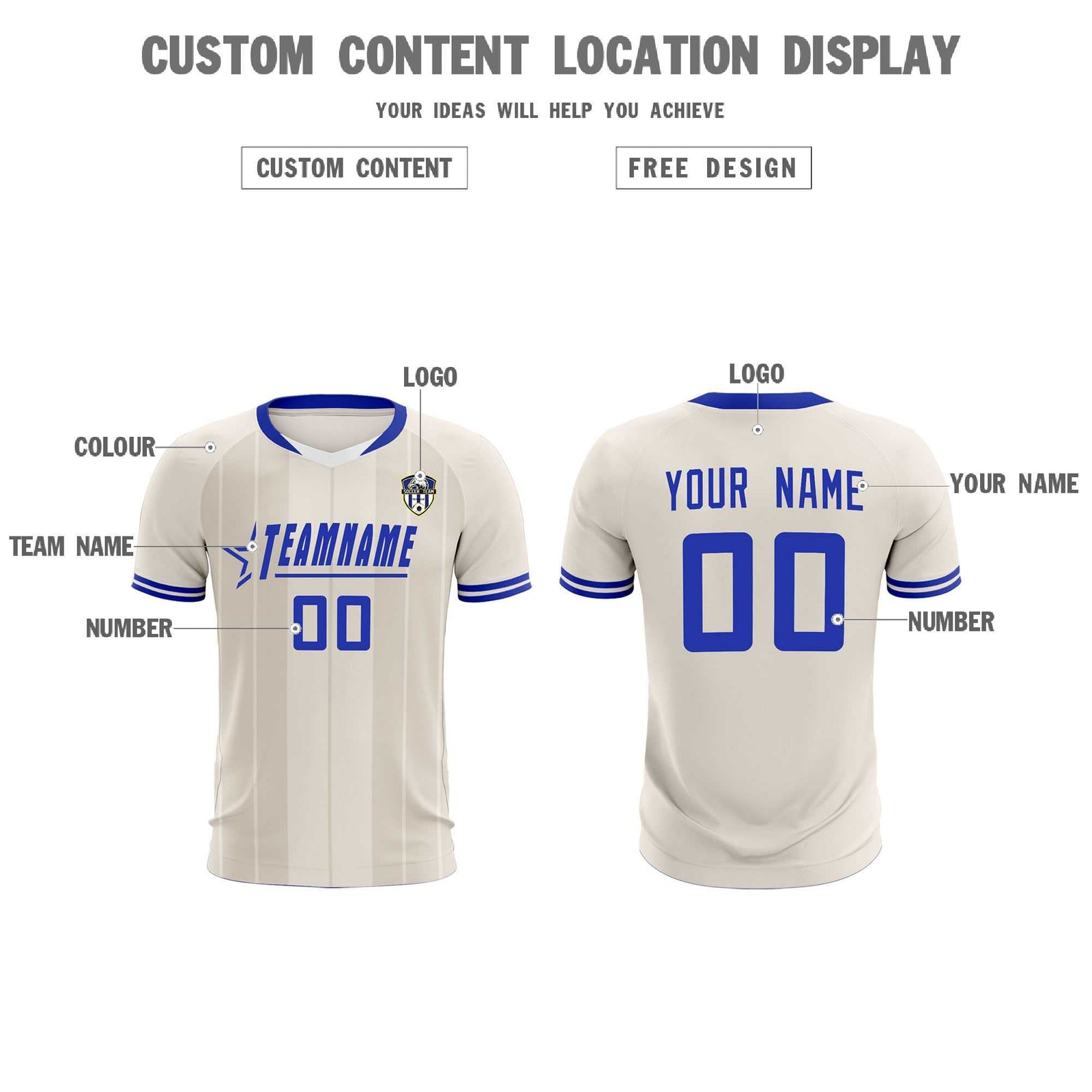 Custom Cream Classic Striped Personalized Soccer Tops/Sets Jersey