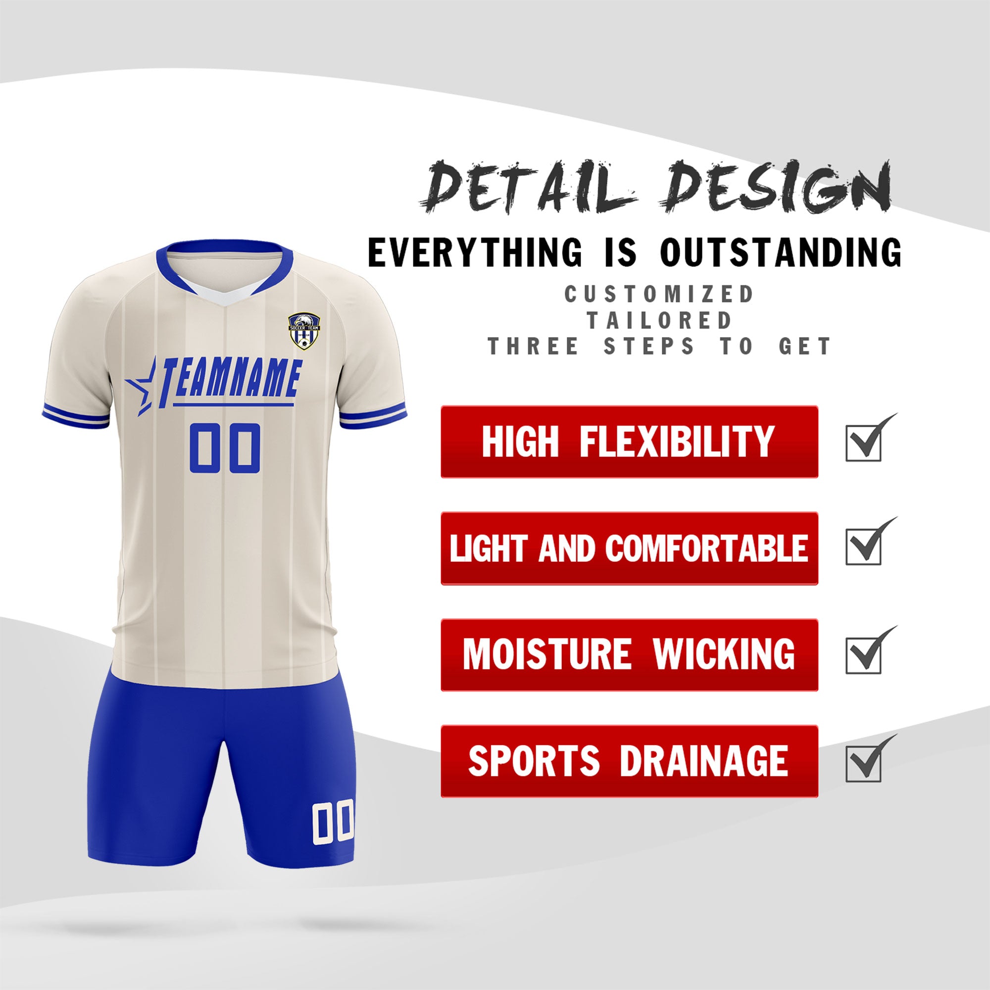 Custom Cream Classic Striped Personalized Soccer Tops/Sets Jersey