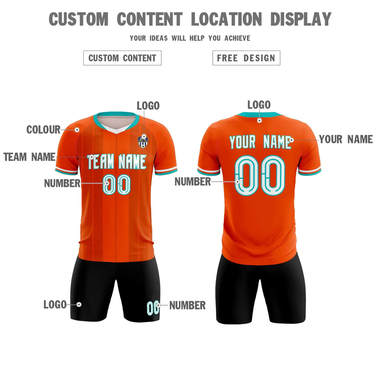 Custom Orange Classic Striped Personalized Soccer Tops/Sets Jersey