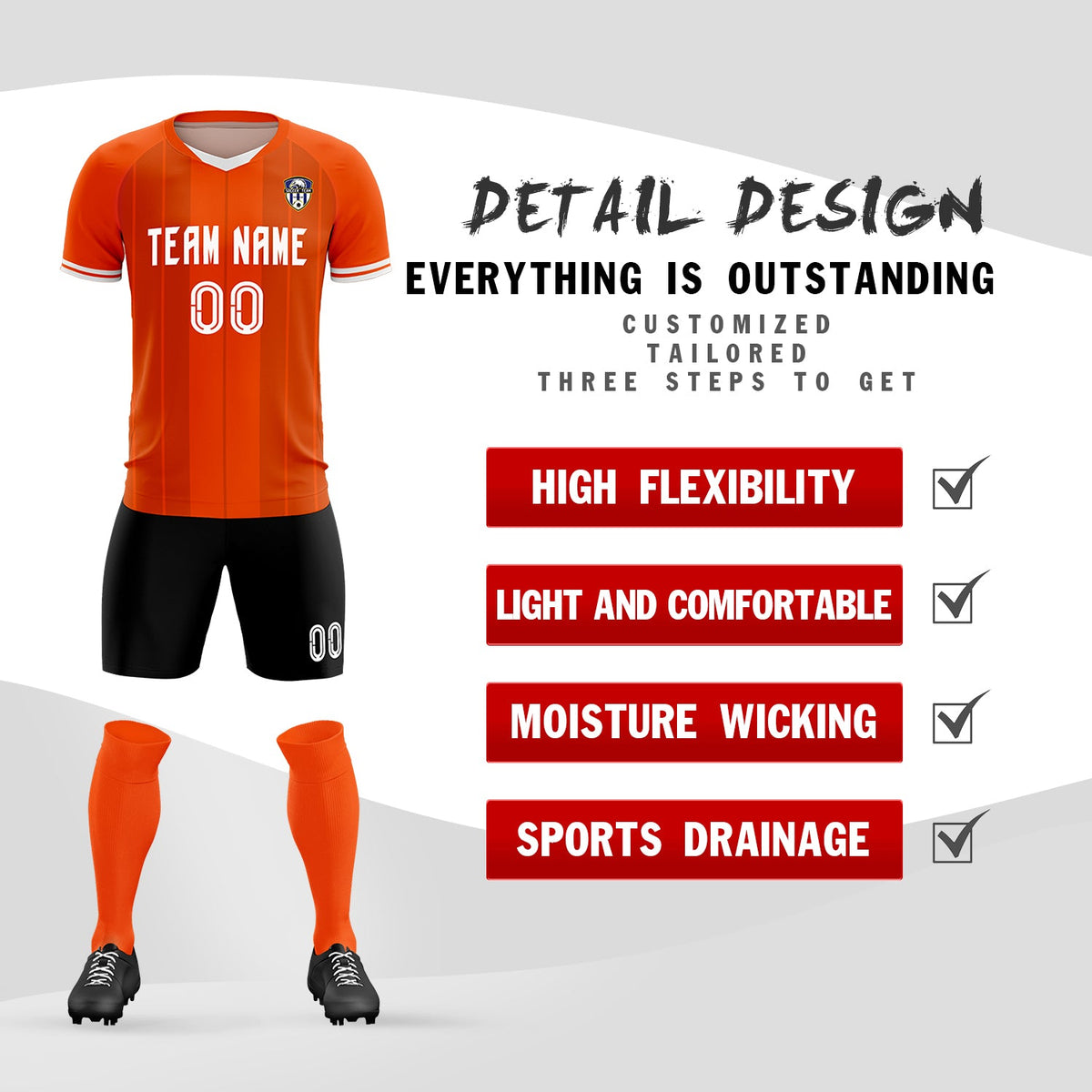 Custom Orange Classic Striped Personalized Soccer Tops/Sets Jersey