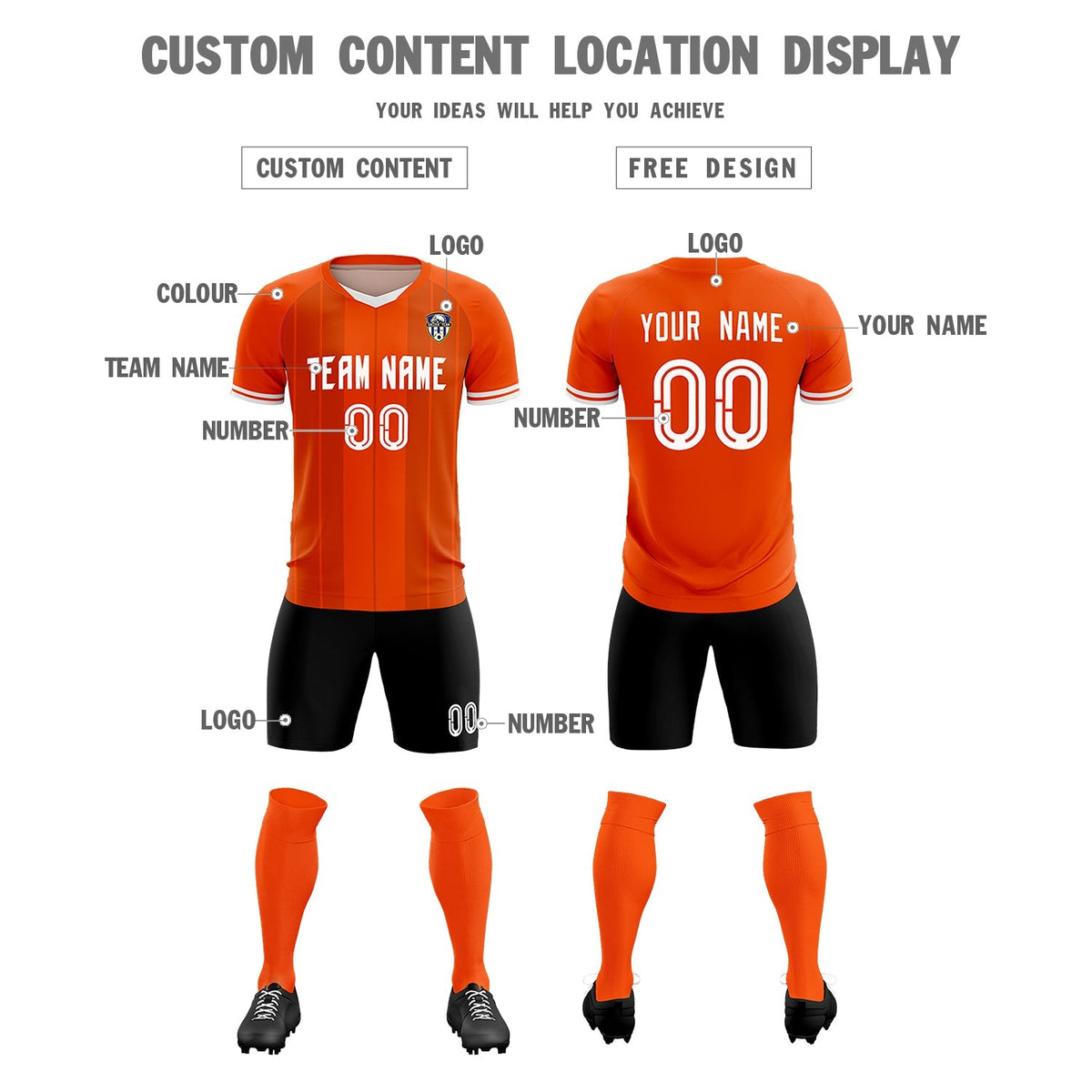 Custom Orange Classic Striped Personalized Soccer Tops/Sets Jersey