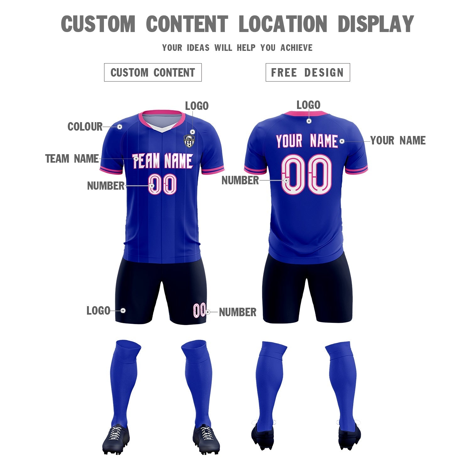 Custom Royal Classic Striped Personalized Soccer Tops/Sets Jersey