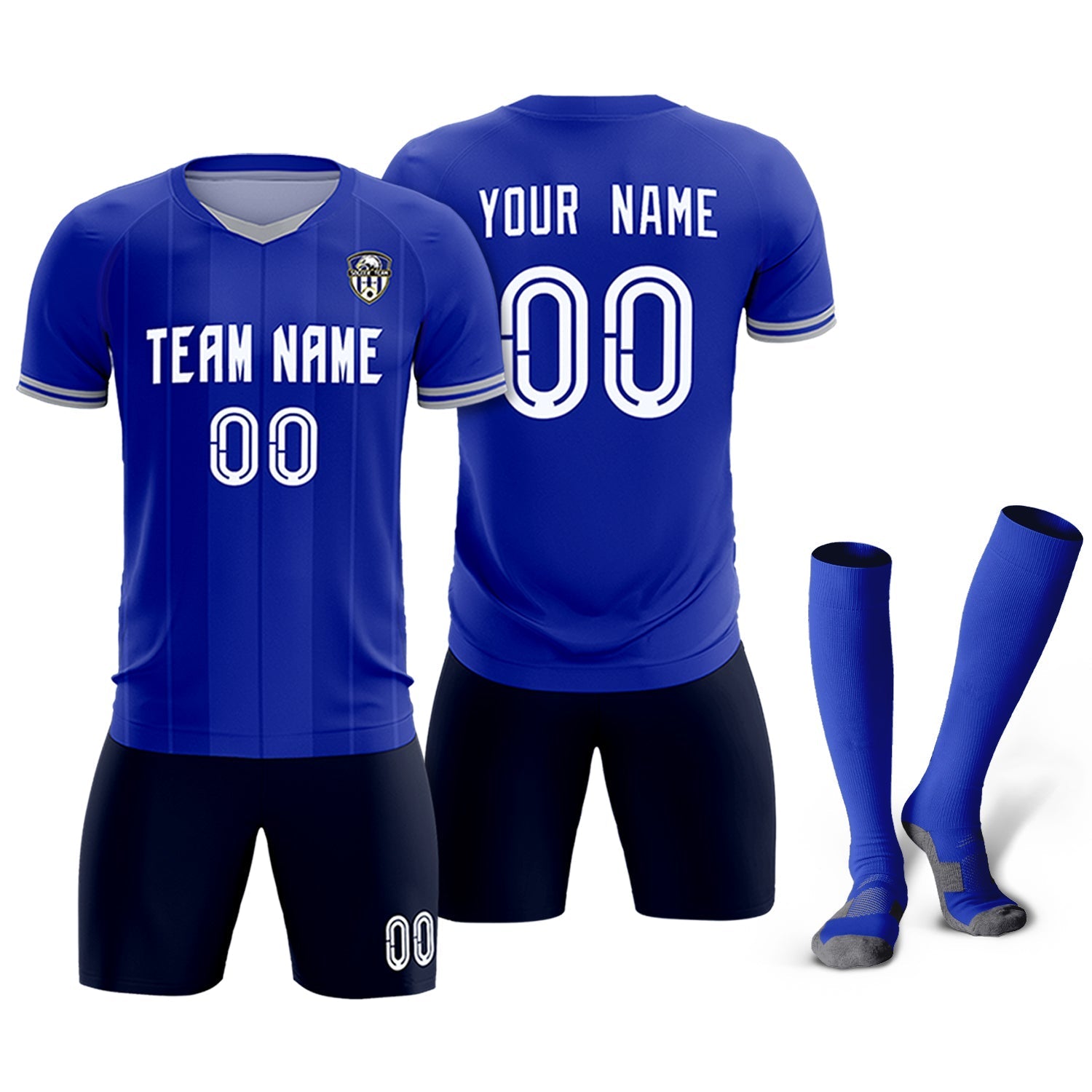 Custom Royal Classic Striped Personalized Soccer Tops/Sets Jersey