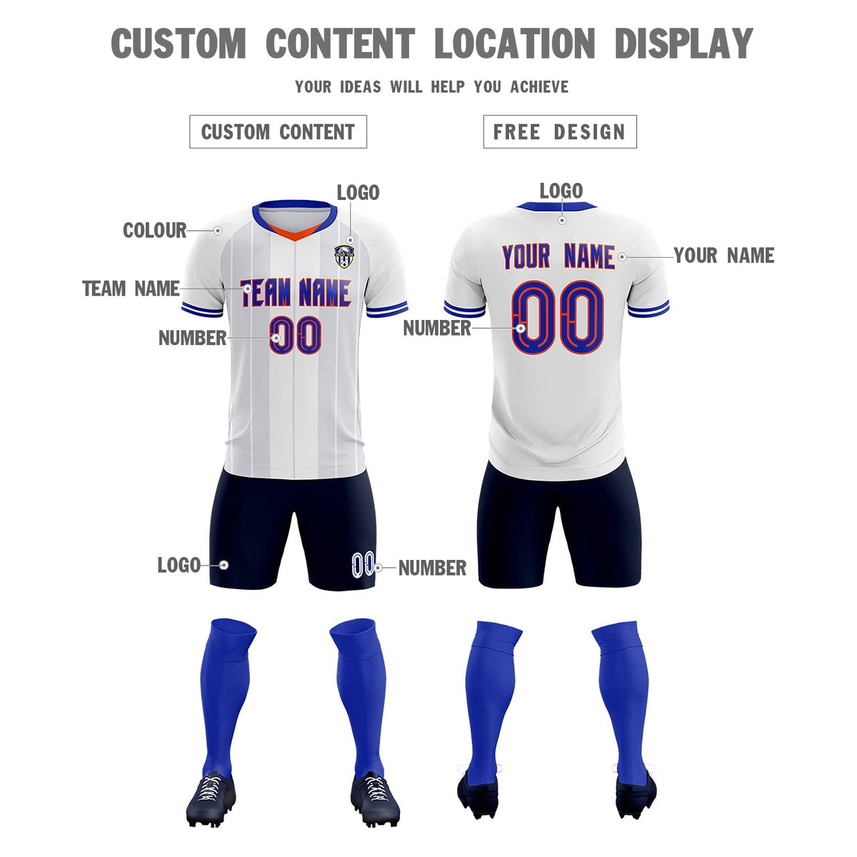 Custom White Classic Striped Personalized Soccer Tops/Sets Jersey