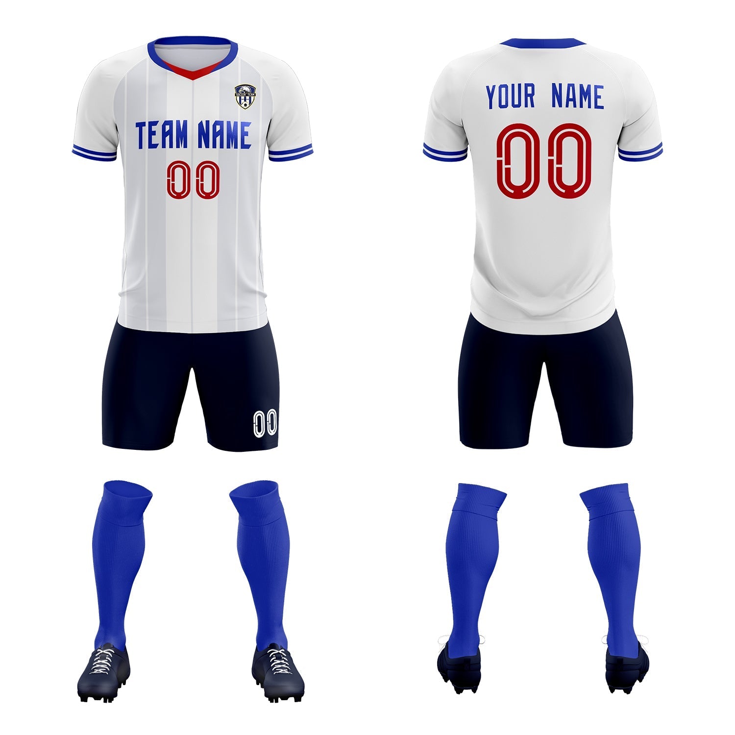 Custom White Classic Striped Personalized Soccer Tops/Sets Jersey