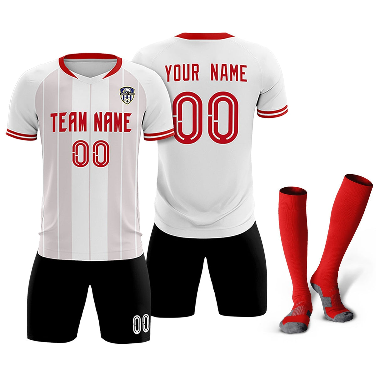Custom White Classic Striped Personalized Soccer Tops/Sets Jersey