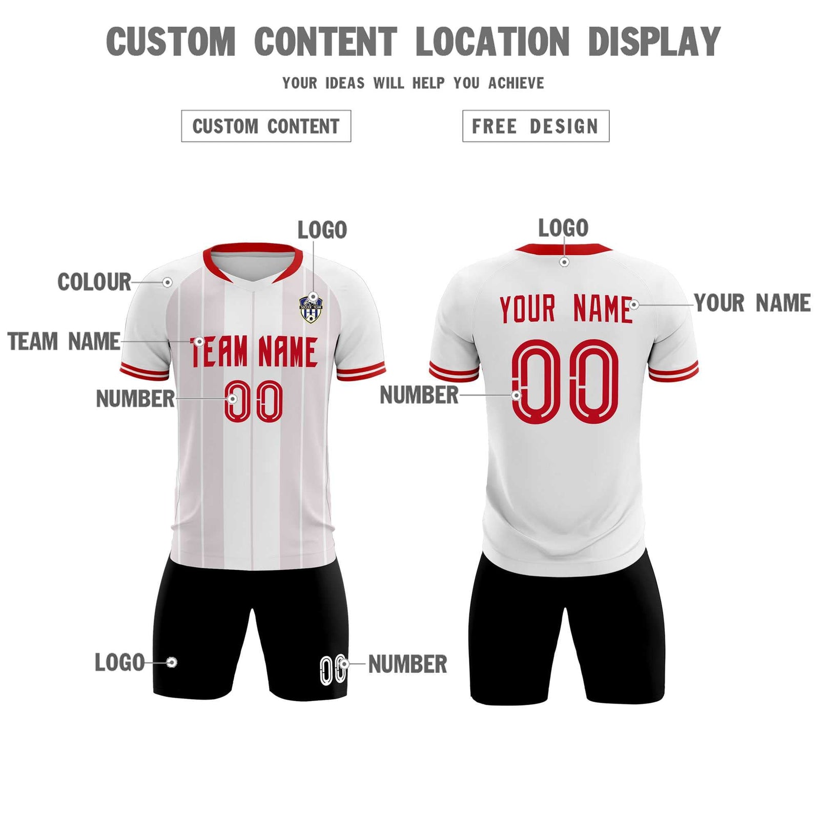 Custom White Classic Striped Personalized Soccer Tops/Sets Jersey