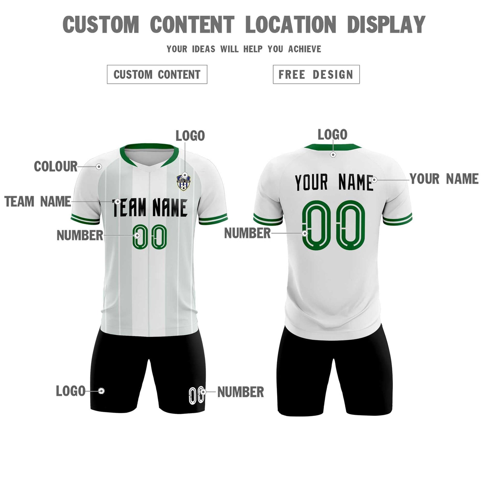 Custom White Classic Striped Personalized Soccer Tops/Sets Jersey
