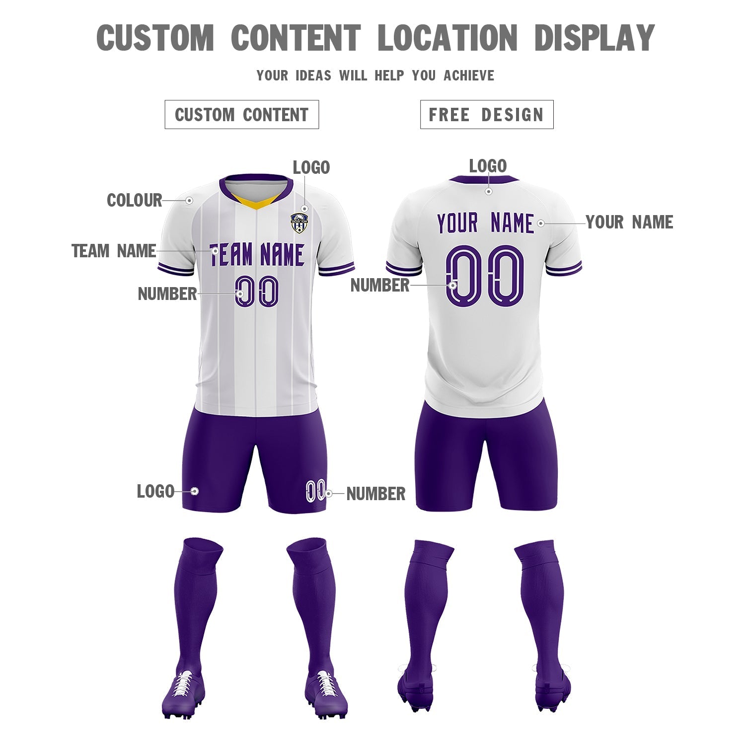 Custom White Classic Striped Personalized Soccer Tops/Sets Jersey