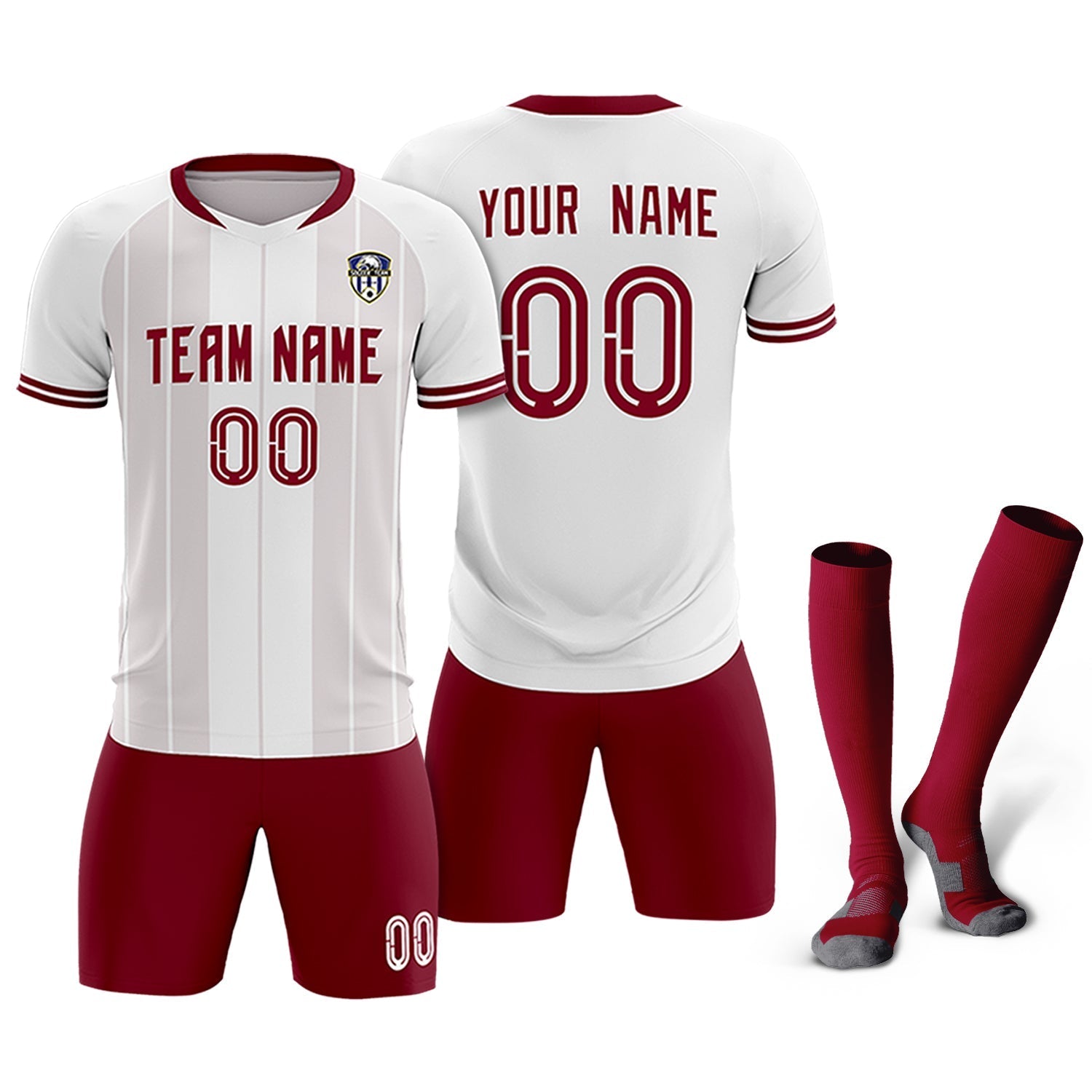 Custom White Classic Striped Personalized Soccer Tops/Sets Jersey
