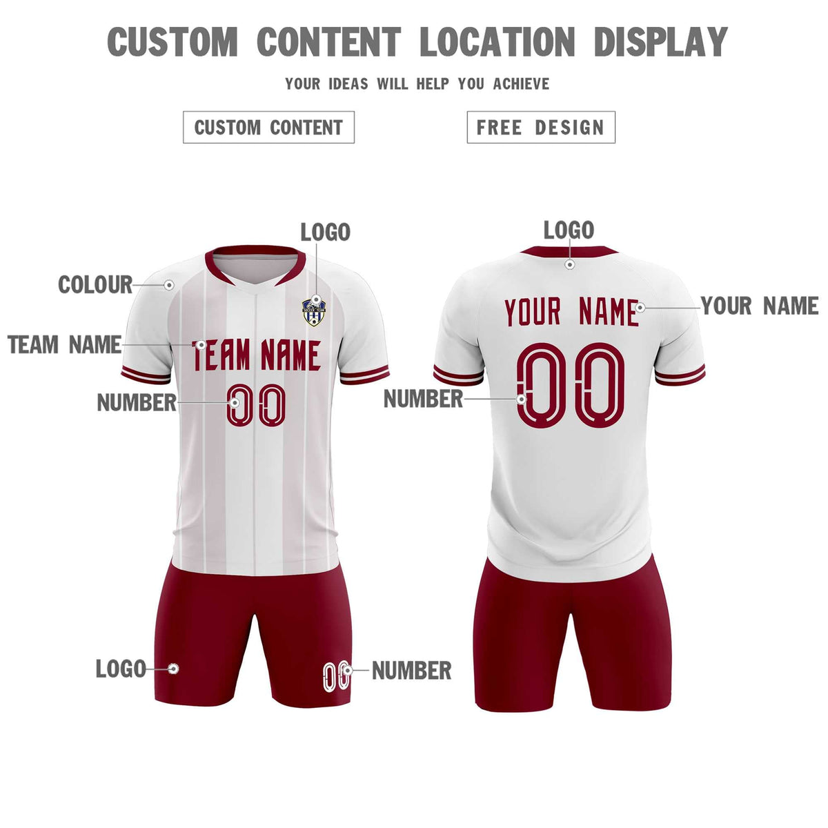 Custom White Classic Striped Personalized Soccer Tops/Sets Jersey