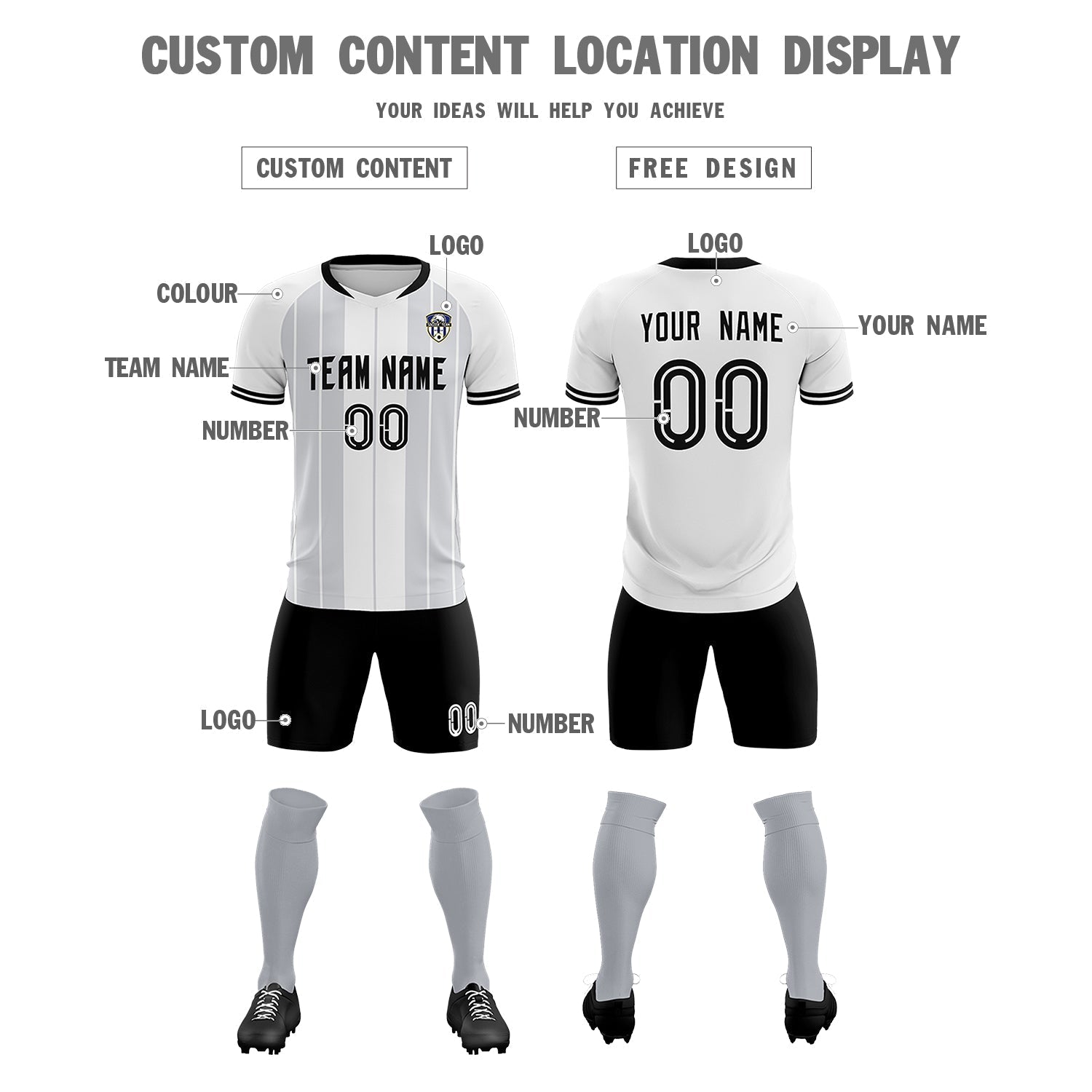 Custom White Classic Striped Personalized Soccer Tops/Sets Jersey