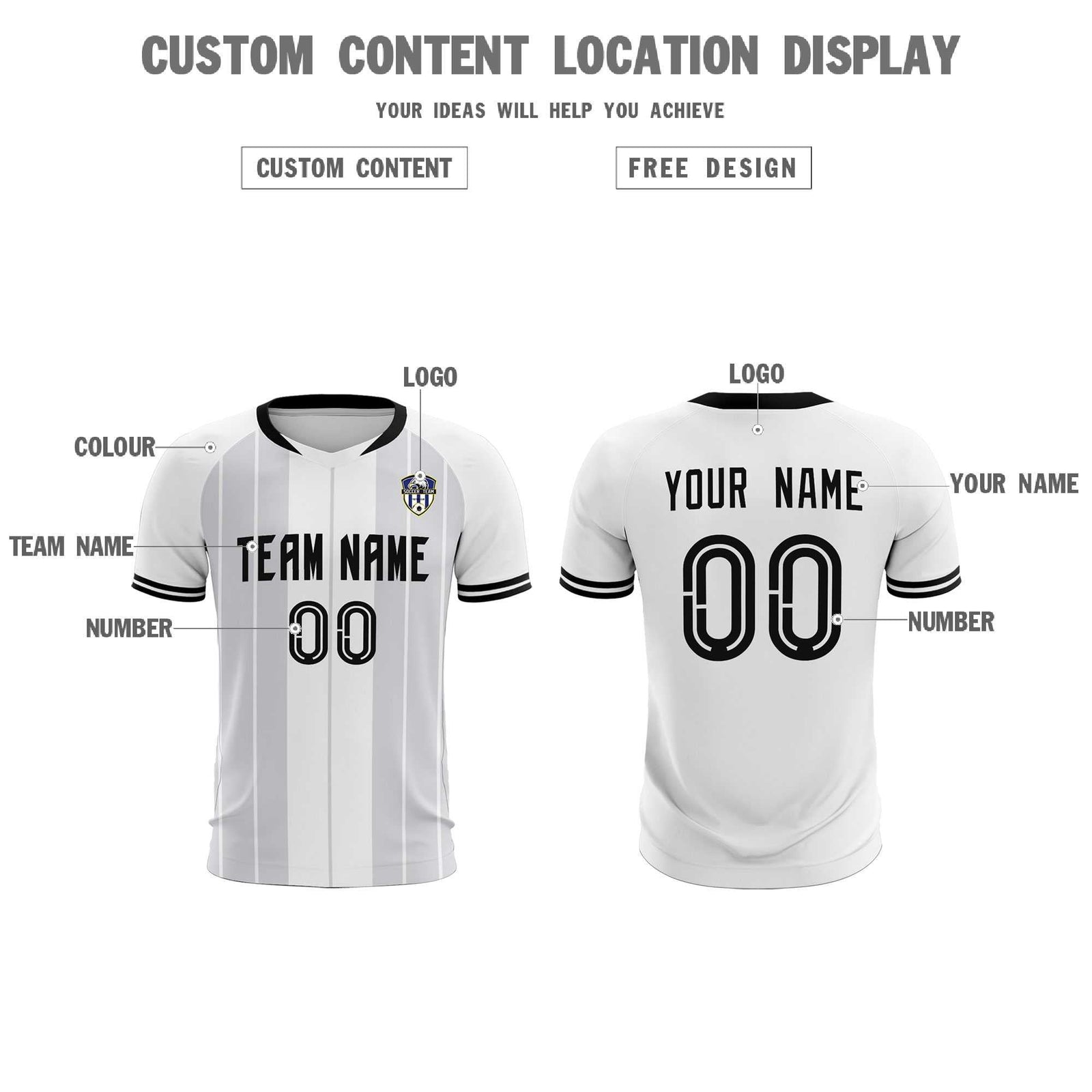 Custom White Classic Striped Personalized Soccer Tops/Sets Jersey