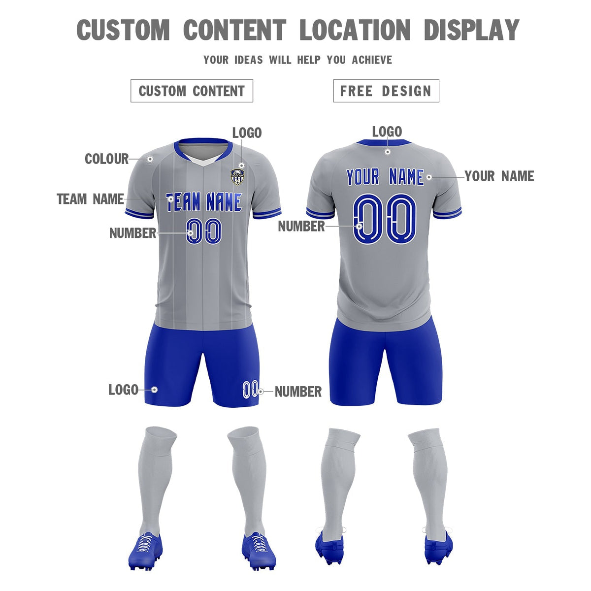 Custom Gray Classic Striped Personalized Soccer Tops/Sets Jersey