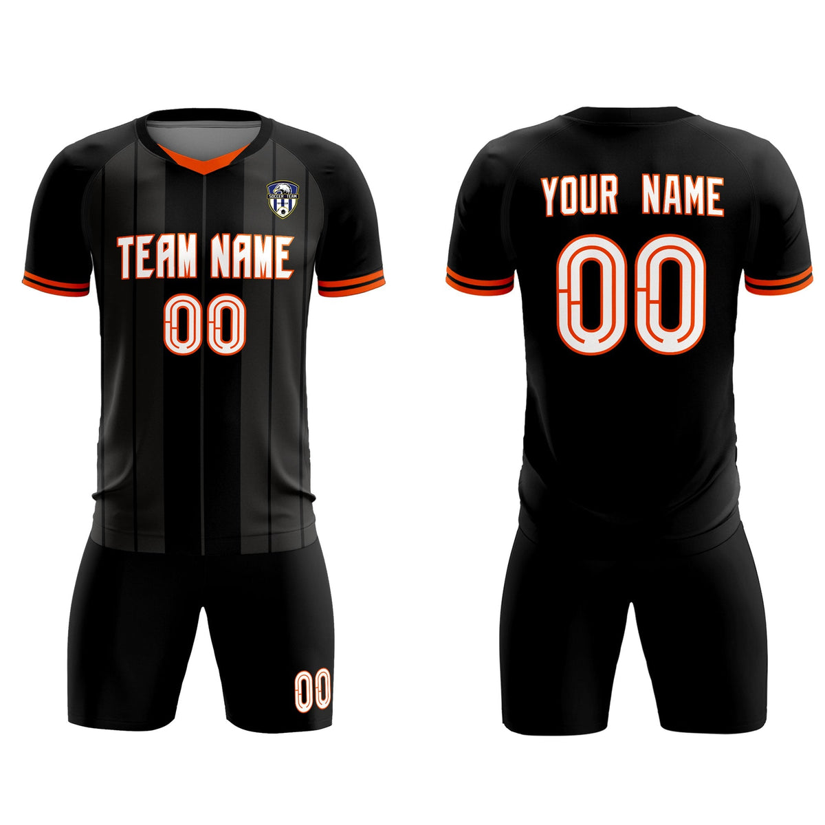 Custom Black Classic Striped Personalized Soccer Tops/Sets Jersey