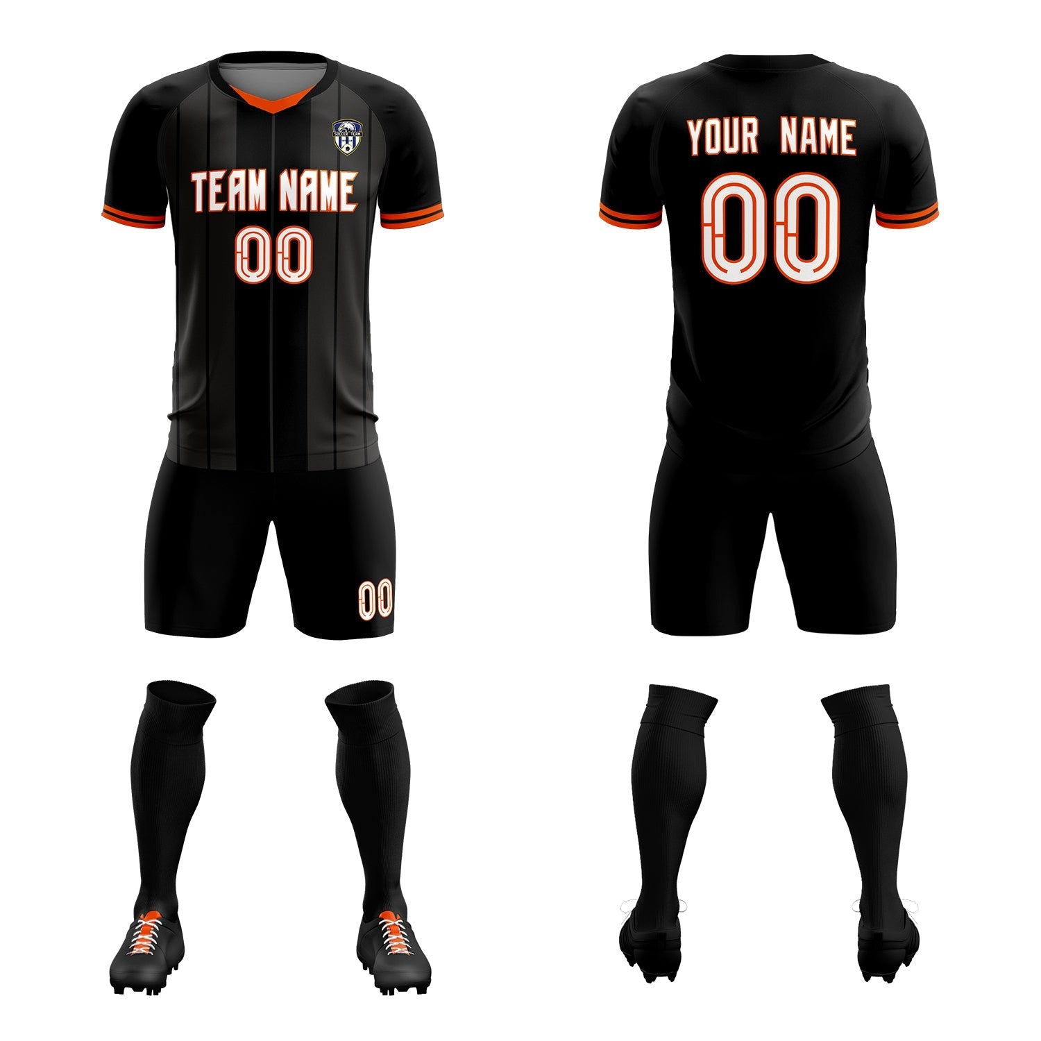 Custom Black Classic Striped Personalized Soccer Tops/Sets Jersey