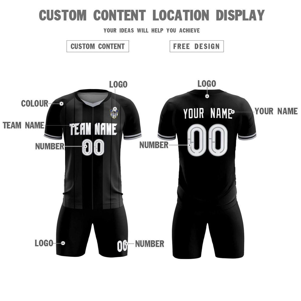 Custom Black Classic Striped Personalized Soccer Tops/Sets Jersey