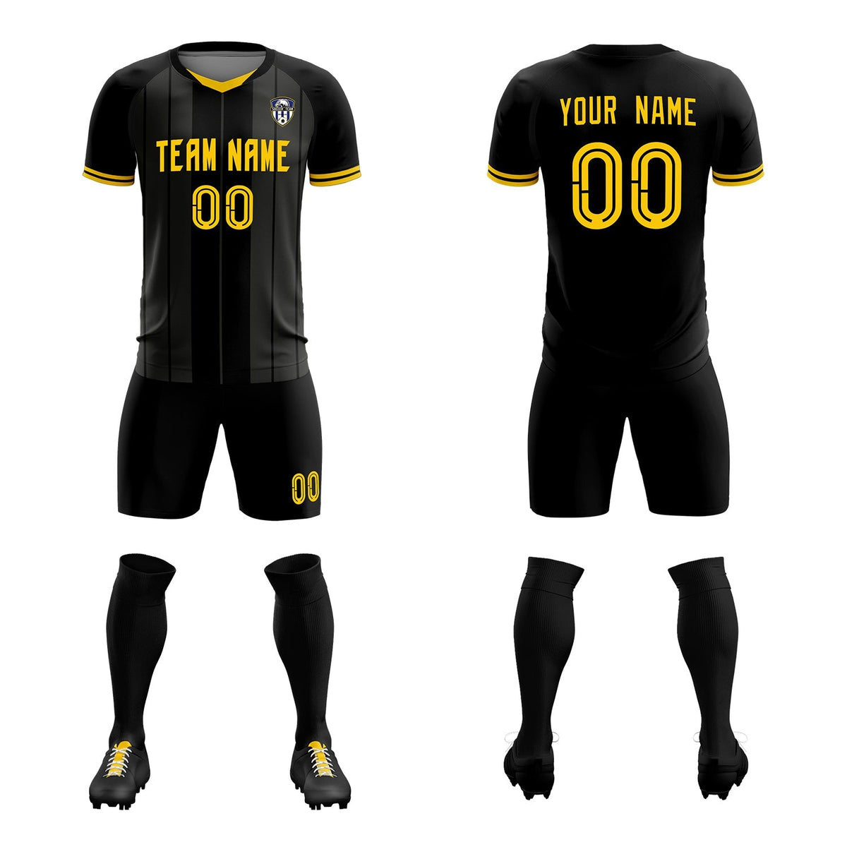 Custom Black Classic Striped Personalized Soccer Tops/Sets Jersey